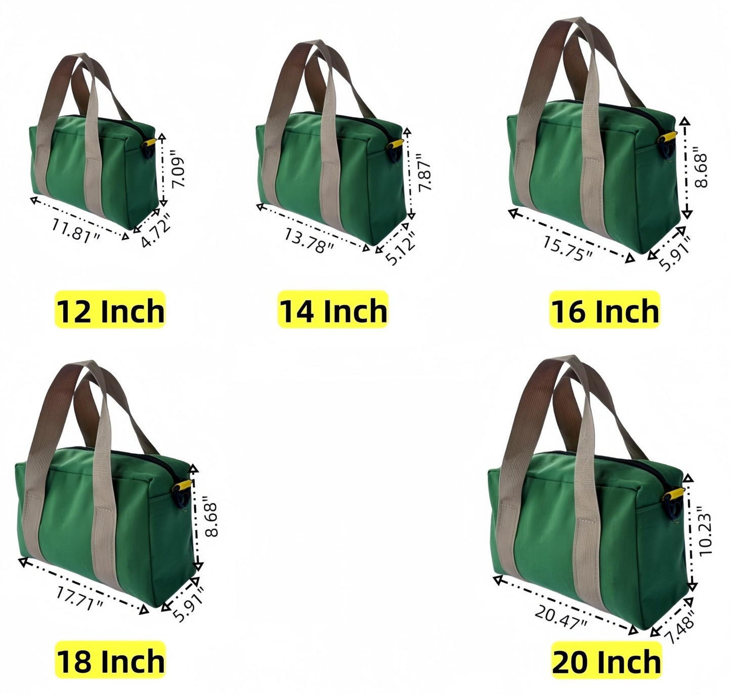 Voyboced 12 Inch Canvas Tool Bag, Small Tool Bag for Men, Large Capacity Wide Mouth Tool Organizer Tote Bag for Storage Hand Tools Wrenches (Green, 12 Inch)