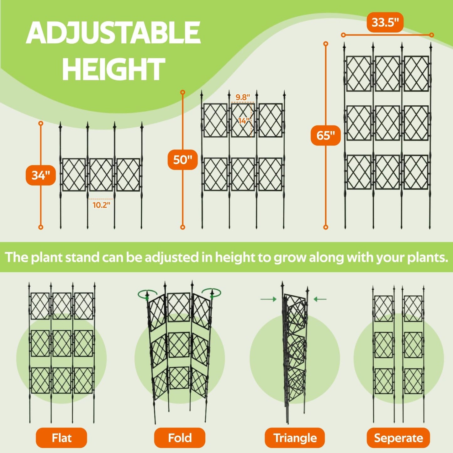 Jesosia Garden Trellis for Climbing Plants Outdoor - 65" PE-Coated Metal Pipes & Plastic Grids Rose Wall Trellis Frame - Sturdy Privacy Screen Plant Support Fence for Flowers Vines Vegetables