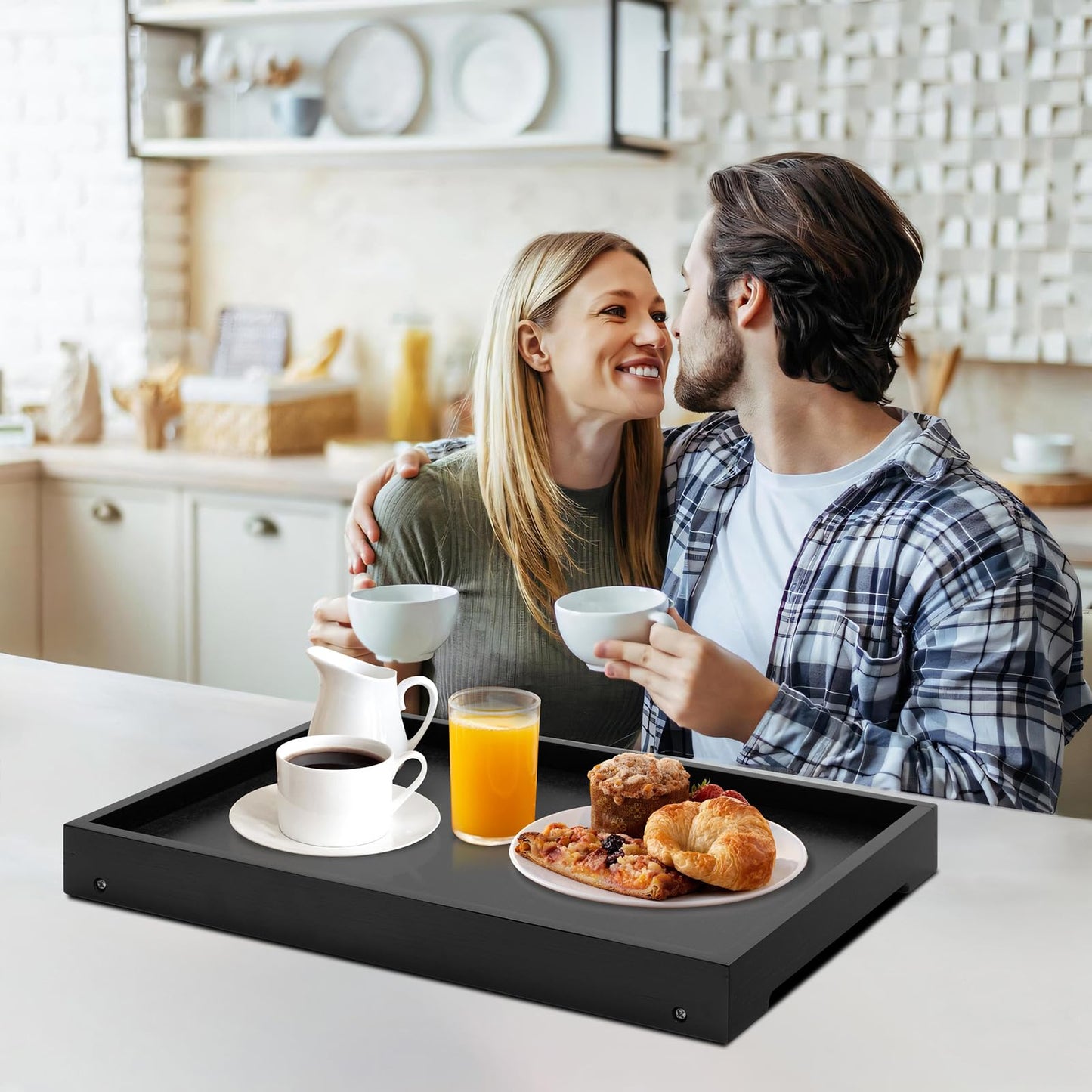 Kaukinye Bamboo Bed Tray Table with Foldable Legs, Breakfast Tray, Laptop Desk for Bed or Sofa,Food,Dinner,Serving,TV Table Kitchen, Eating,Working, Reading(Black)