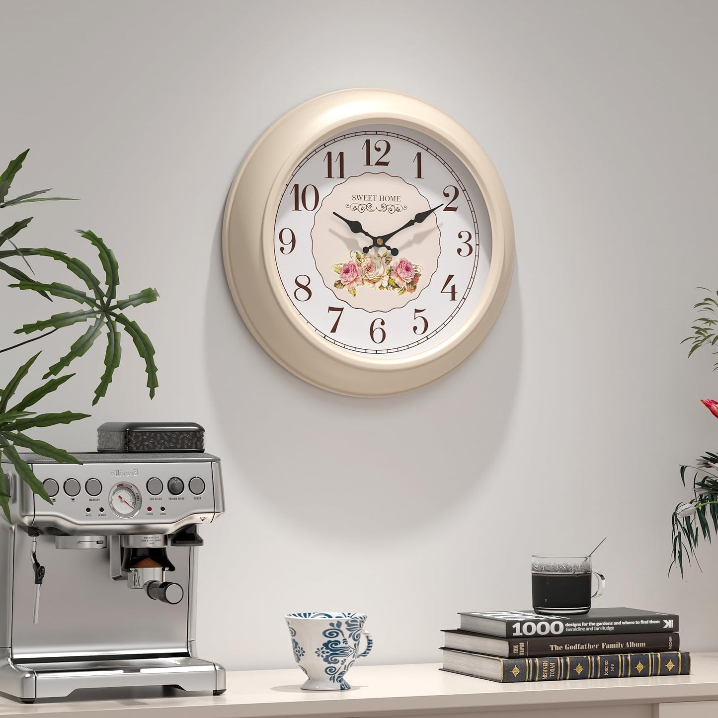 Abdurey Sweet French Rose Style Wall Clock, Battery Operated Silent, Creamy White Decorative Wall Clocks for Living Room, Farmhouse, Bedroom, Bathroom, Dining Room 11.5"