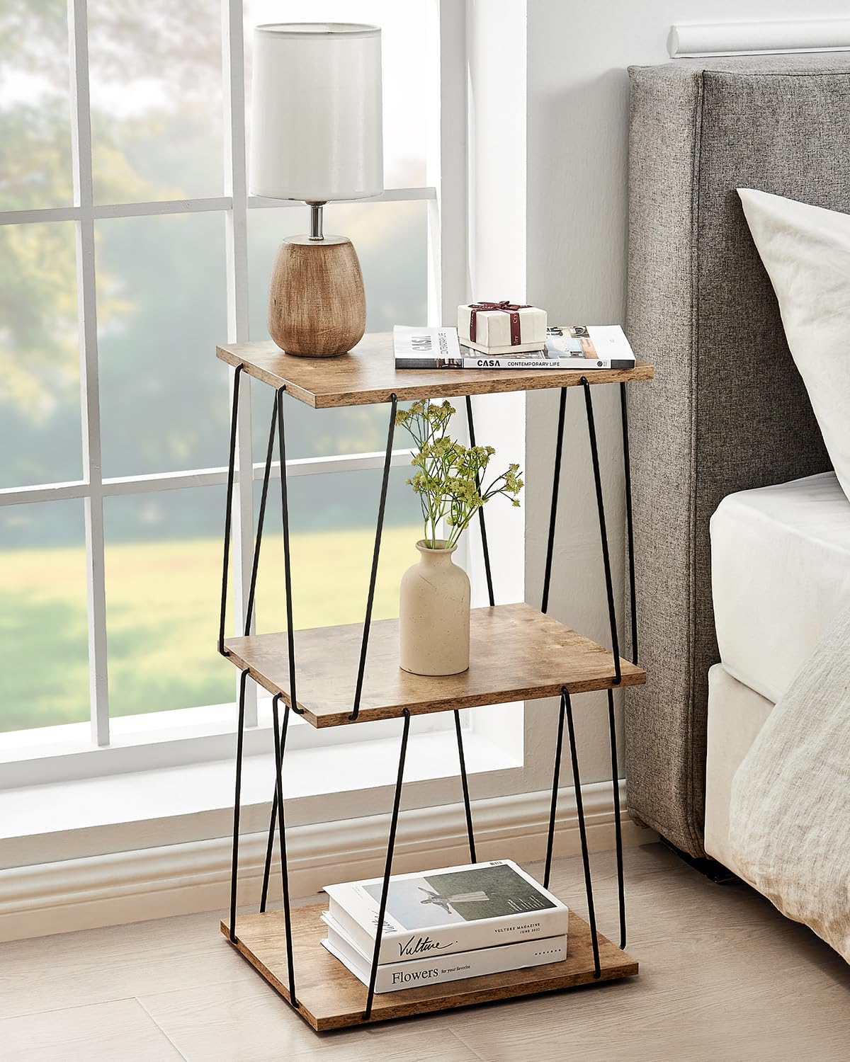 KJGKK Tall Side Table, Small End Table, 29 inch High Entryway Table, Bedside Table for Living Room, Bedroom and Office, Greige & Black