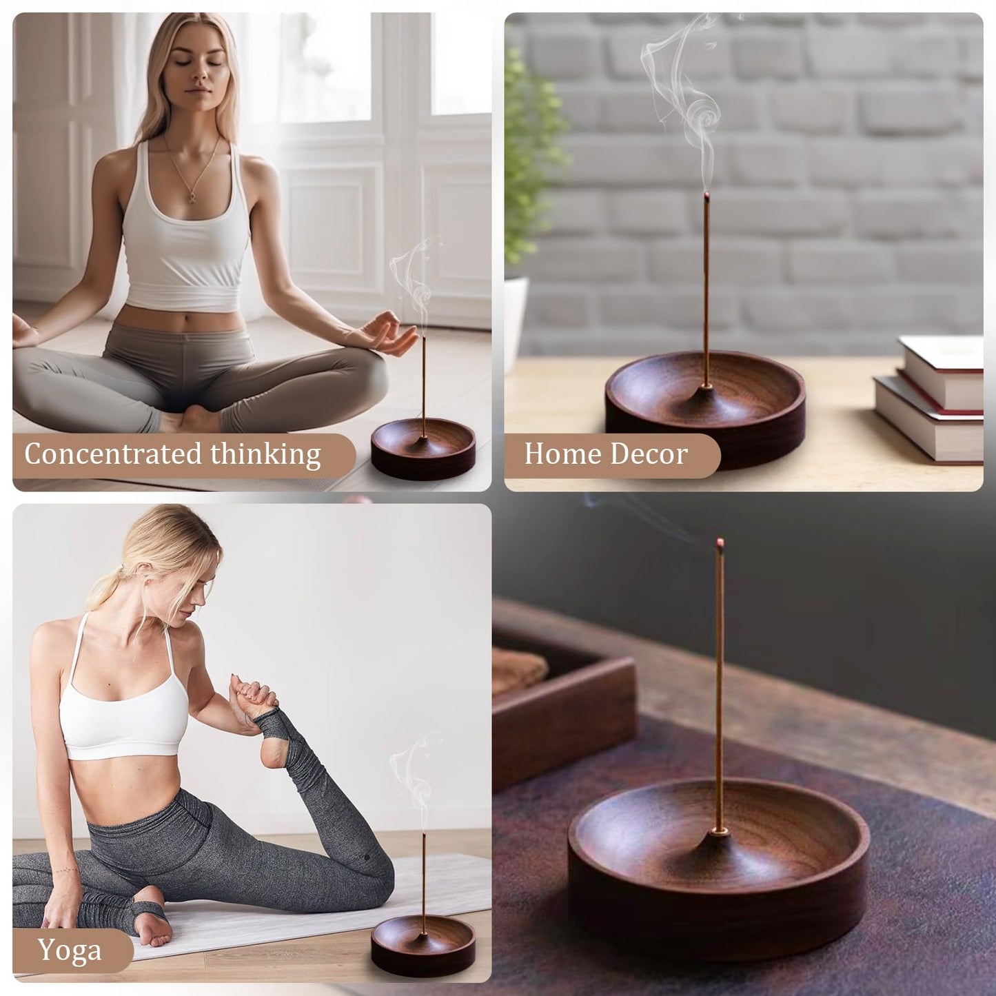 Incense Holder,Black Walnut Hand - Crafted Round Burner for Sticks with Ash Catcher,Perfect for Relaxation at Home, Yoga,Spa & as a Gift(3.5 * 3.5in)
