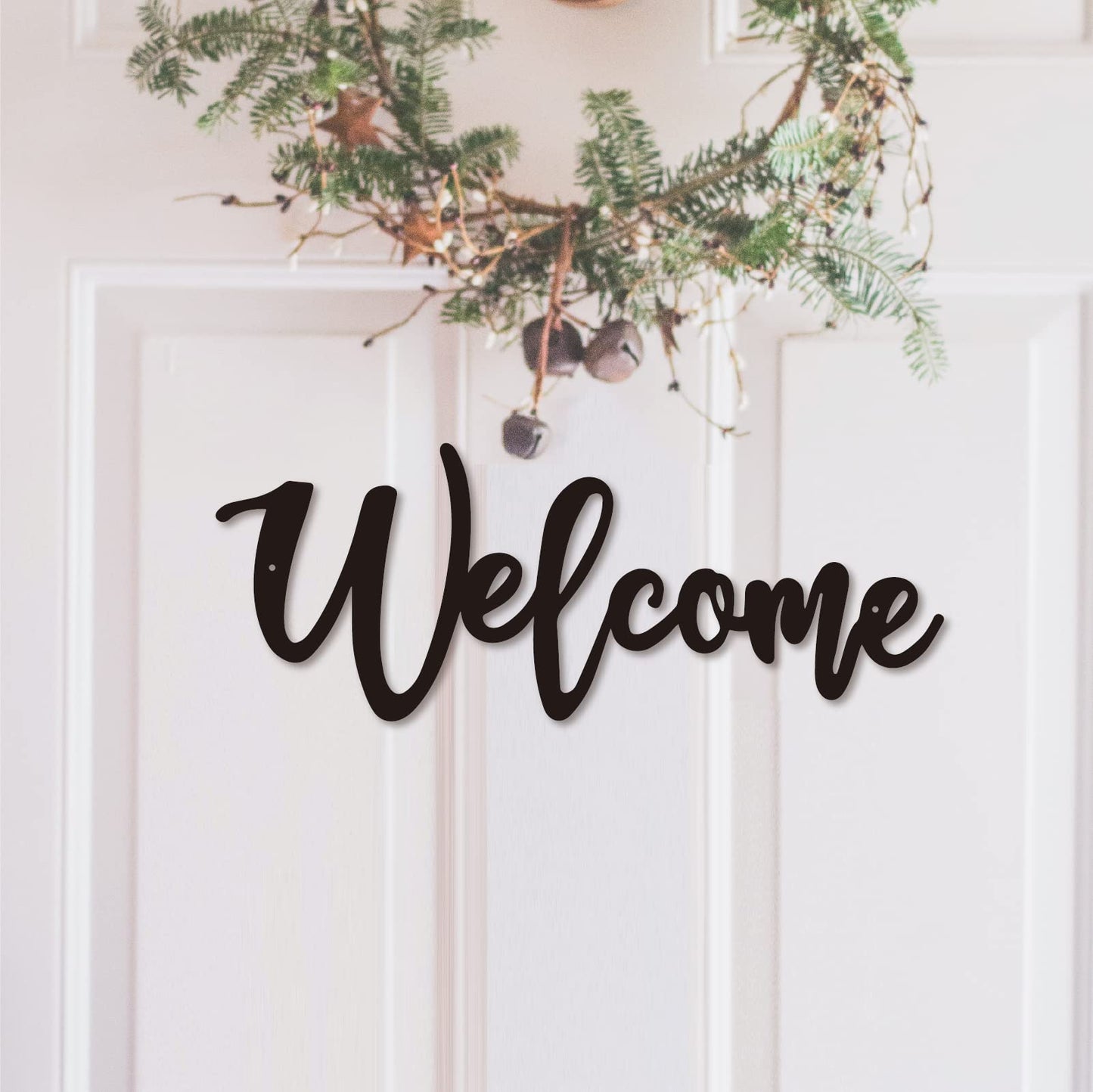 Sanshaoye Welcome Metal Sign, Wall Decor, Home Office Indoor/Outdoor, Gift, Black, 12x9.5 Inches