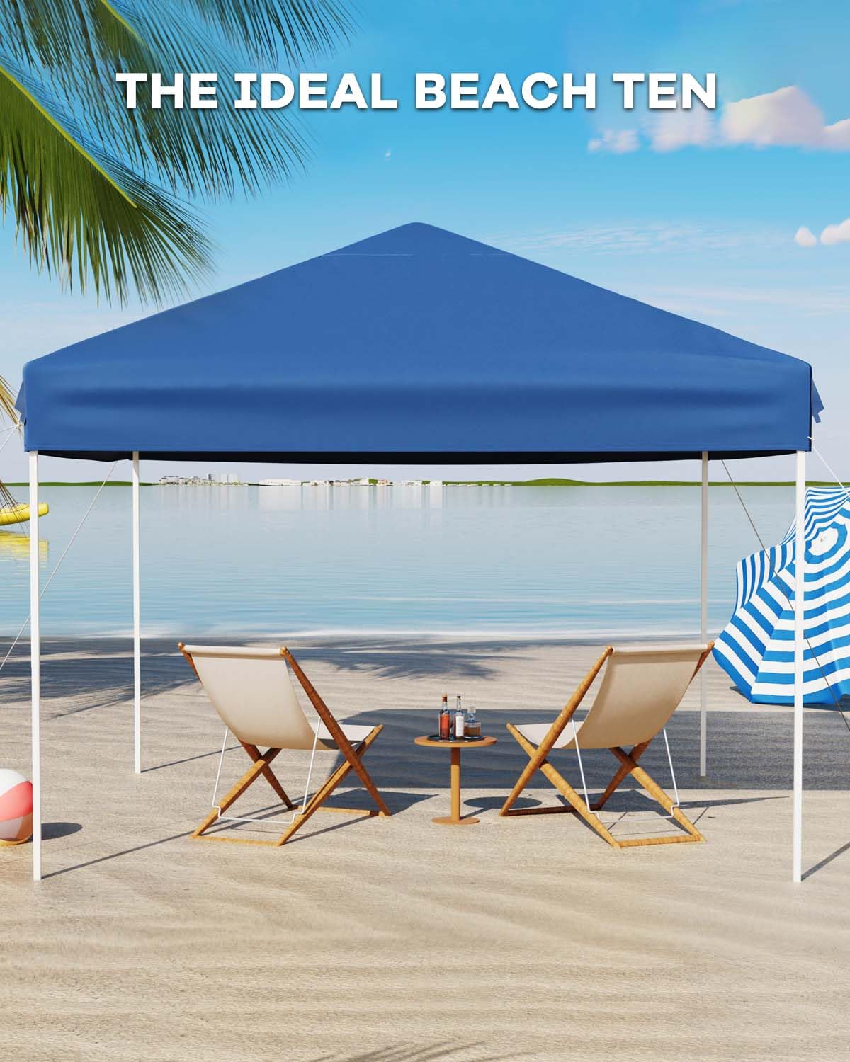 GarveeLife 10x10 Pop Up Canopy with 3 Sidewalls - Easy Up Camping Tent with One Button Push Setup - 1 Roller Bag, 3 Adjustable Height, 4 Weight Bags for Deck, Garden, Sports, Beach, Party - Blue