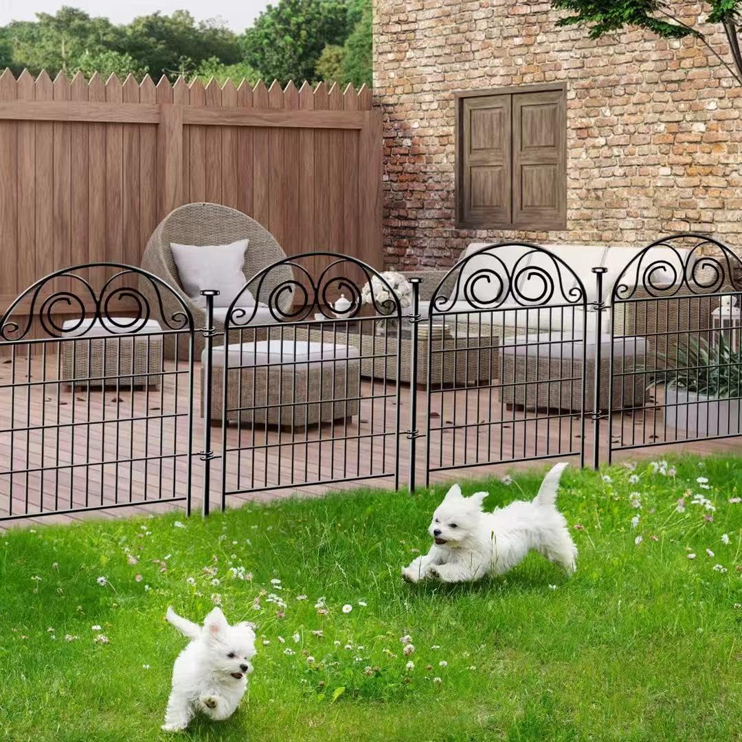 Getlay Tall Garden Animal Barrier Fence With Gate, 40 in(H)×27 in(L) 8 Panels Dog Digging Fences Barrier, Black Metal Temporary Fencing, Reusable Defense Fence For Outdoor Yard. Total 17.5 Ft│Patented