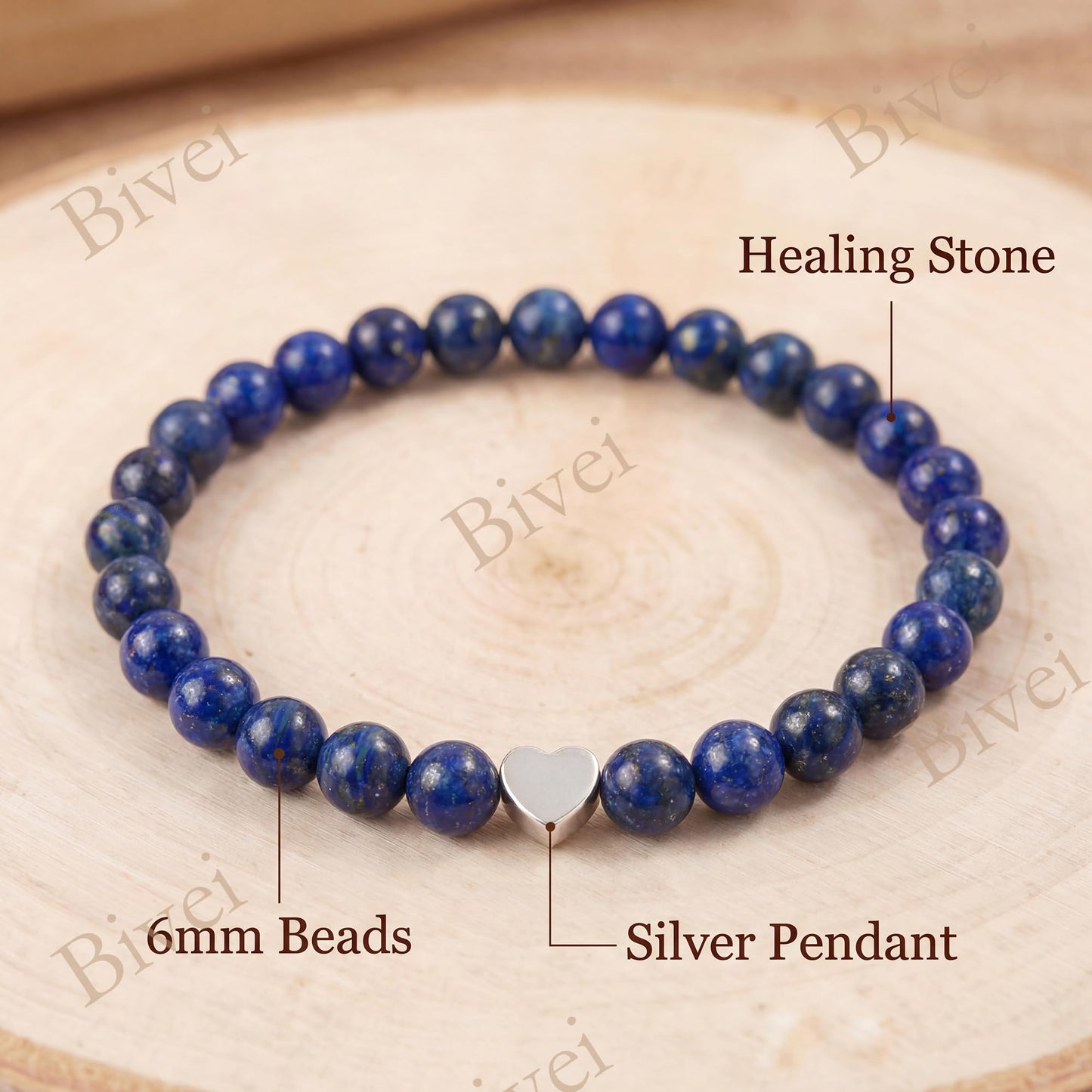 Bivei 6mm Lapis lazuli Crystal Stretch Bracelets for Women, Handmade Natural Stone Beaded Bracelet, Yoga Protection Jewelry Gift
