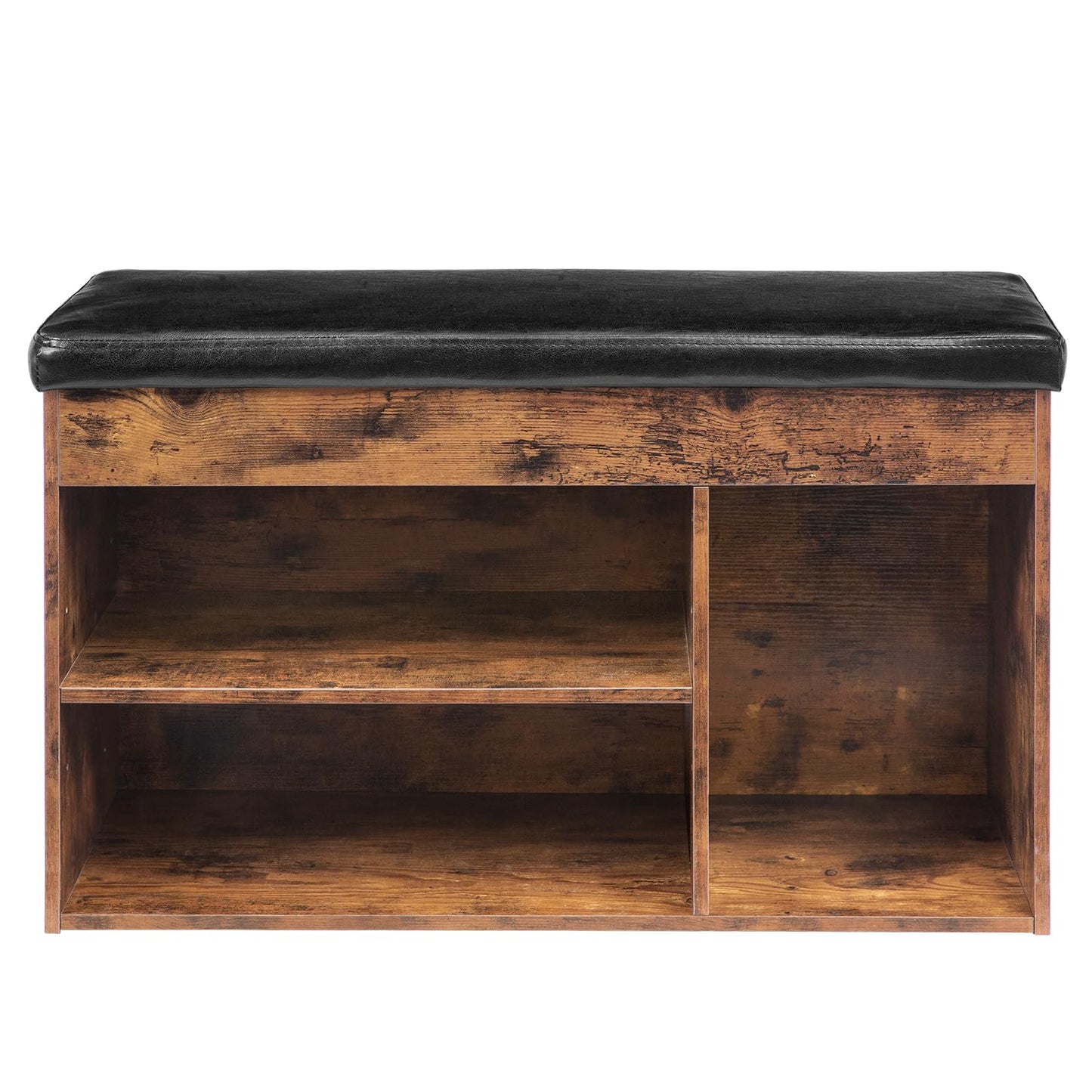 HOOBRO Shoe Storage Bench with Cushion, 32.3'' Entryway Bench with Lift Top Hidden Storage and Adjustable Shelves, Wooden Shoe Rack Bench for Entryway Bedroom, Rustic Brown and Black BF40HX01