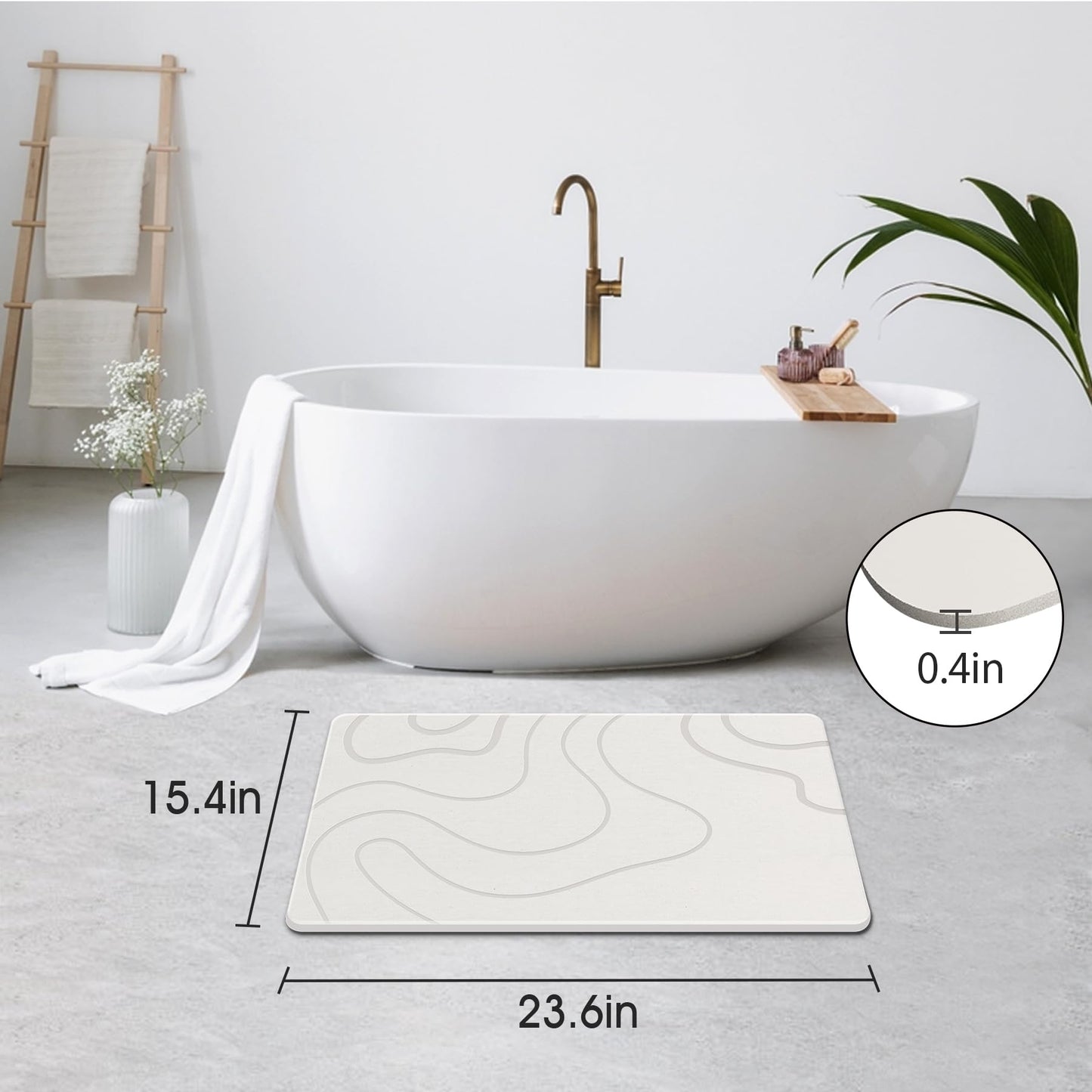 ZIKIBL Stone Bath Mat Diatomaceous Earth Shower Mat Non-Slip Super Absorbent Diatomite Stone Mats for Bathroom Floor/Ktichen Cuonter Quick-Drying Easy to Clean (24''*16''White)
