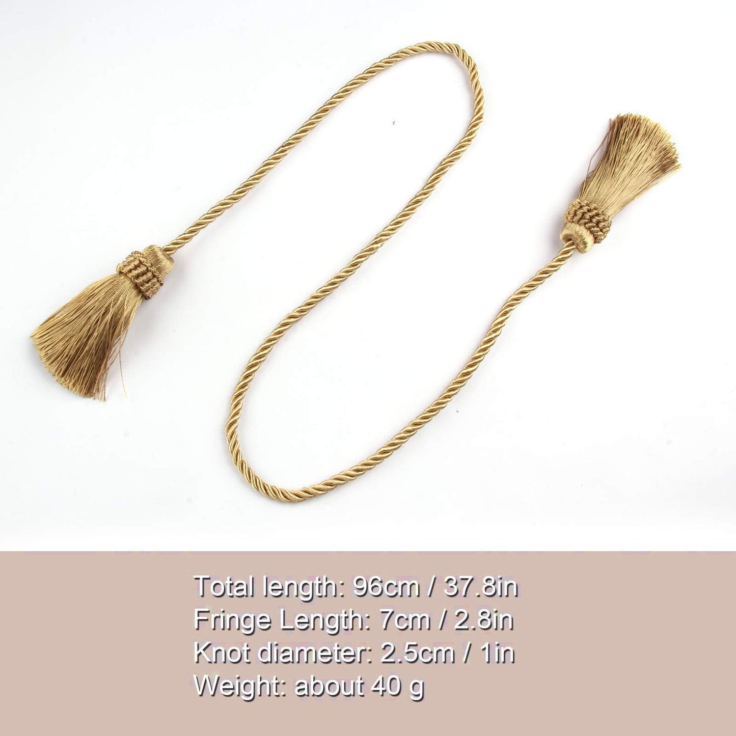 Fenghuangwu Curtain Tiebacks Handmade Decorative Curtain Holdbacks Rope with Tassel (Gold, 2P)