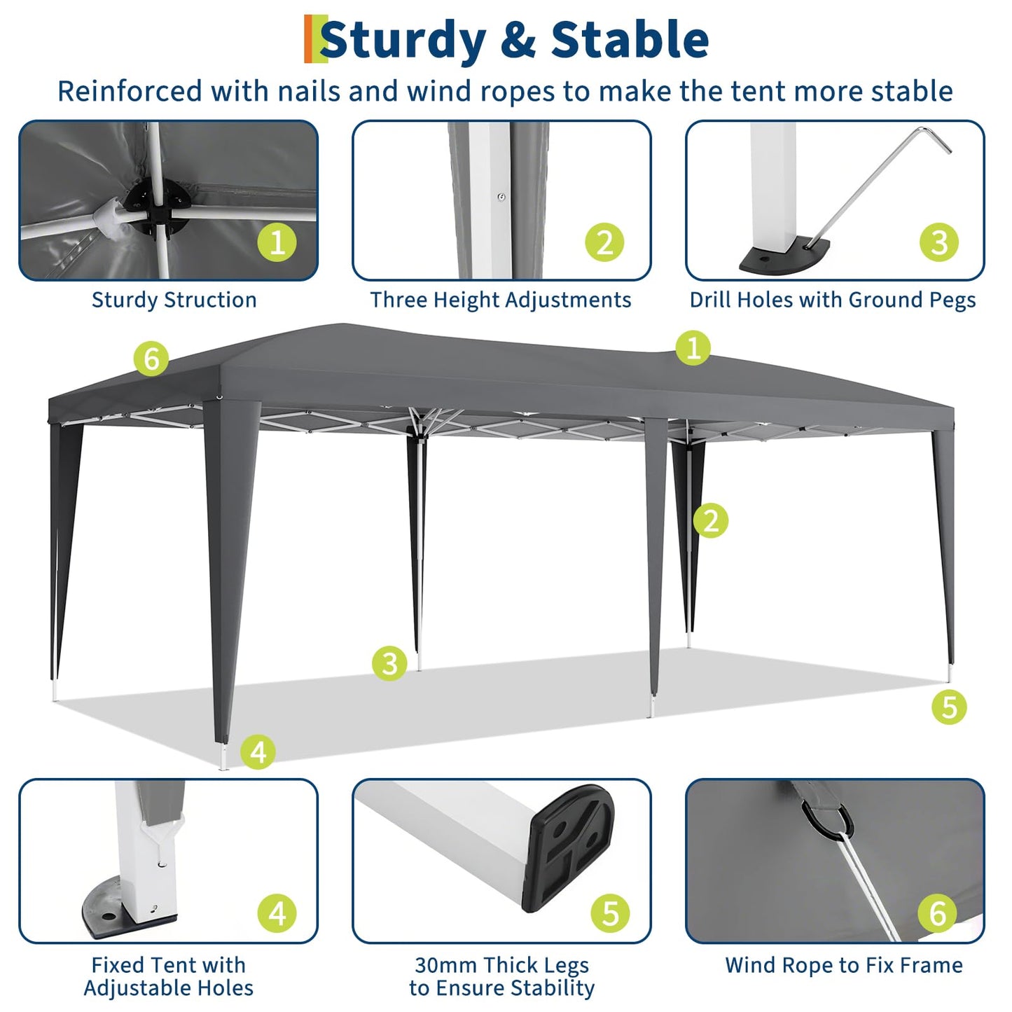 10x20 Pop Up Canopy Tent with 6 Removable Sidewalls, Heavy Duty Easy Up Commercial Party Tent with 3 Adjustable Heights, Waterproof Outdoor Canopy for Events, Wedding & Market, Includes 18 Stakes and