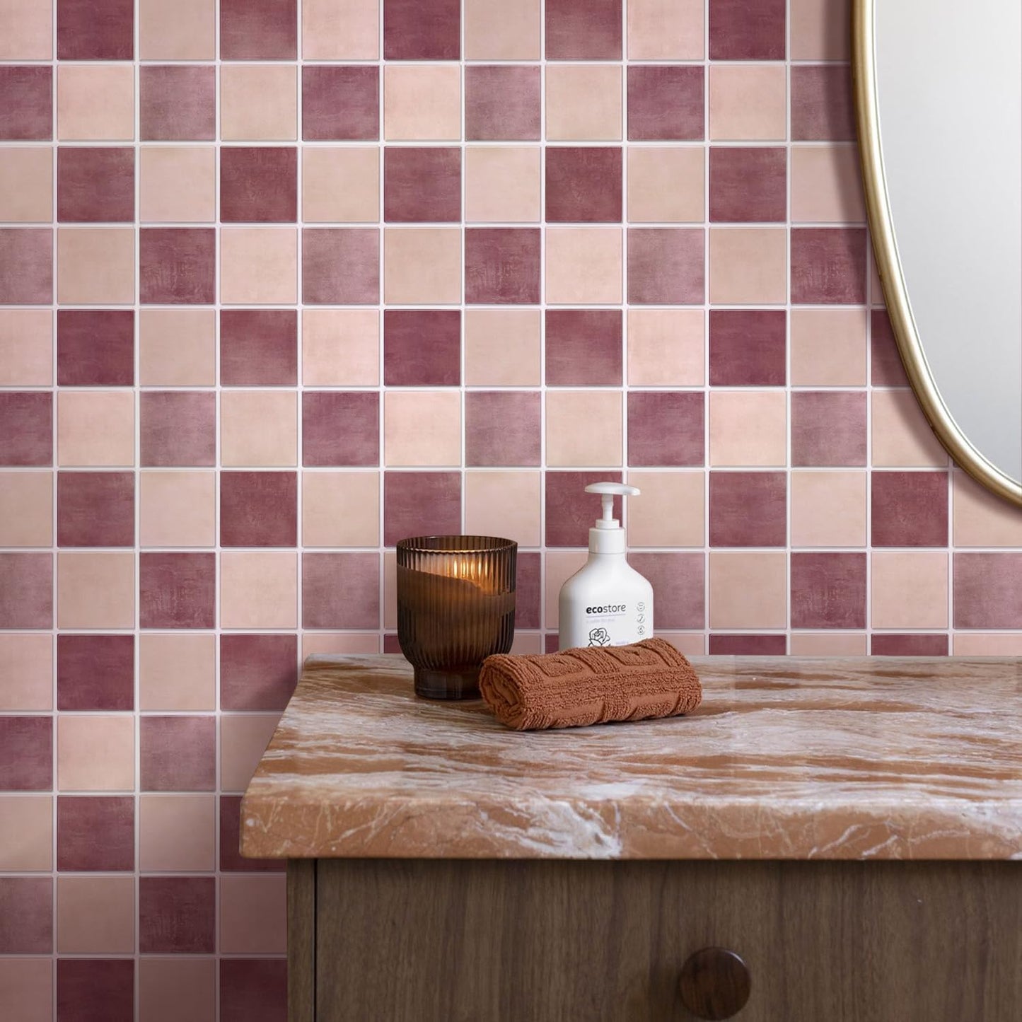 Commomy 10 Pcs Matte 3D Peel and Stick Tile 11.8"x11.8" Ultralight PVC Square Peel and Stick Backsplash for Kitchen Stick on Tiles for Bathroom,Living Room,Fireplace,Interior Wall Decor,Dusty Rose