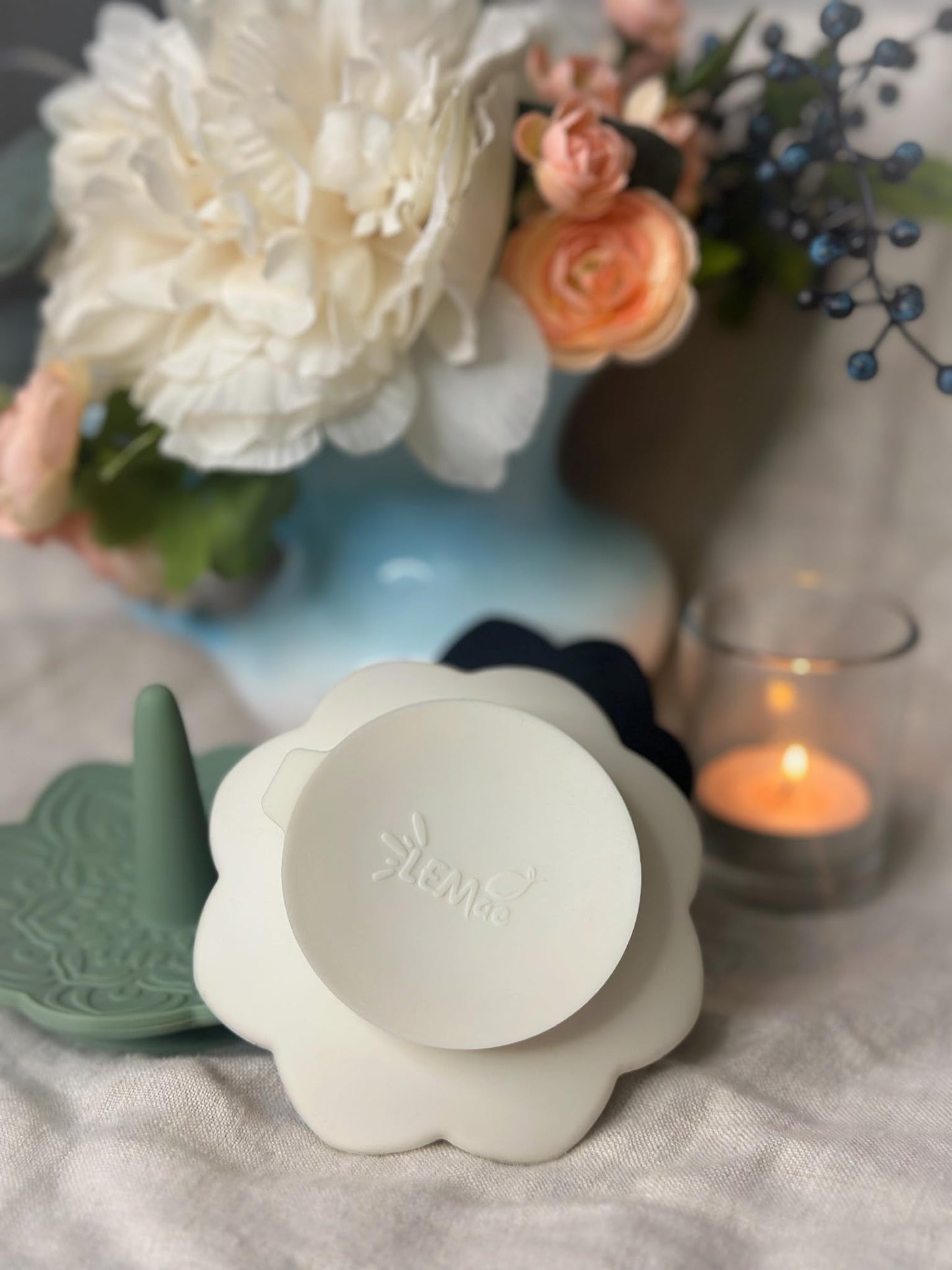 LEMae Ring Thing - Silicone Ring Holder Dish/Trinket Tray with Suction for Next to Sink, Jewelry Stroage, Mandala, Home Decor, Engagment Wedding Birthday Mothers Day Gifts for Women Her (Sage)