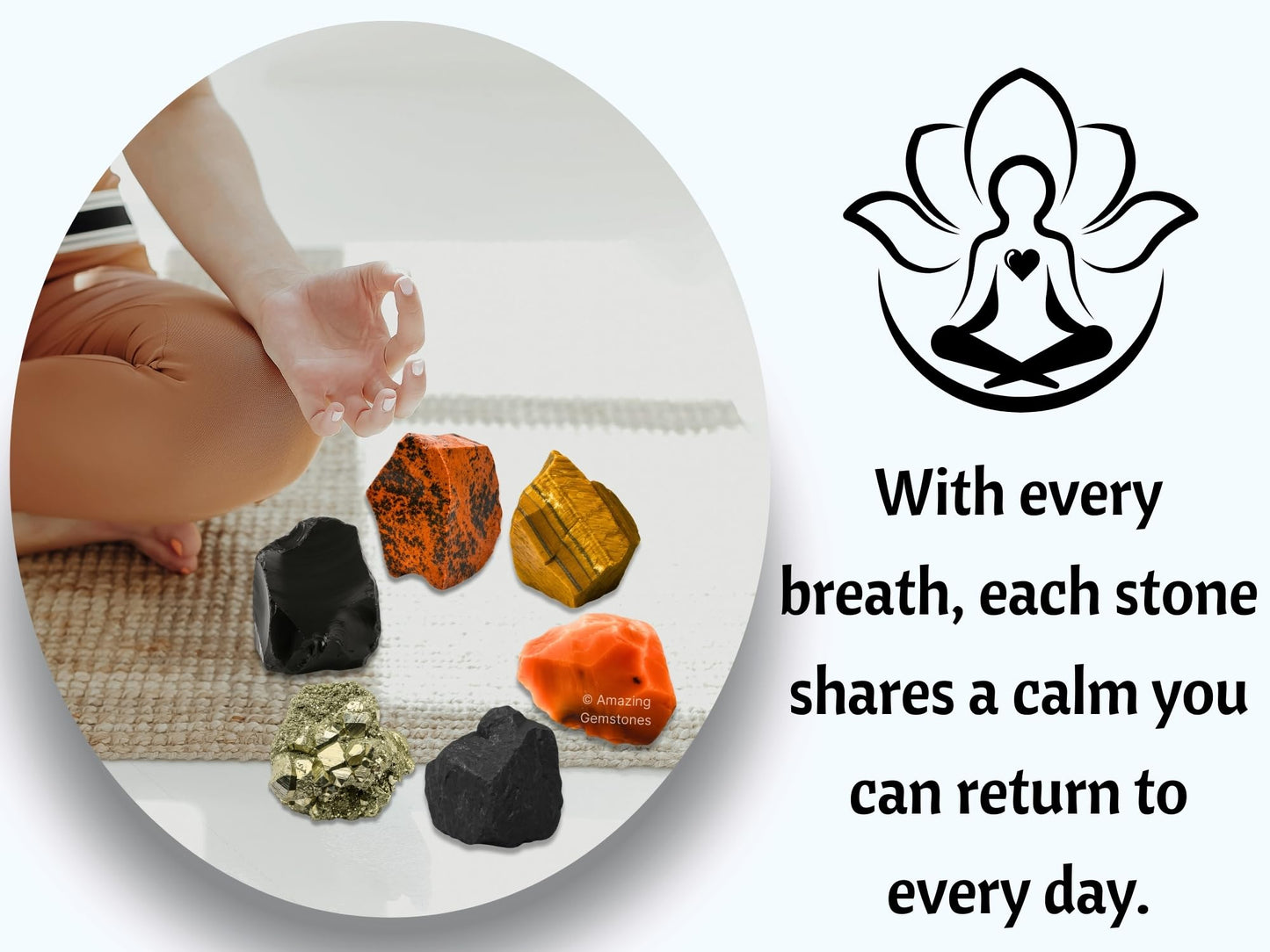 Amazing Gemstone Crystals for Protection Manifestation, Set of 6 Shungite, Pyrite, Black Obsidian, Carnelian, Tiger Eye and Mahogany Obsidian Healing Crystals and Stones