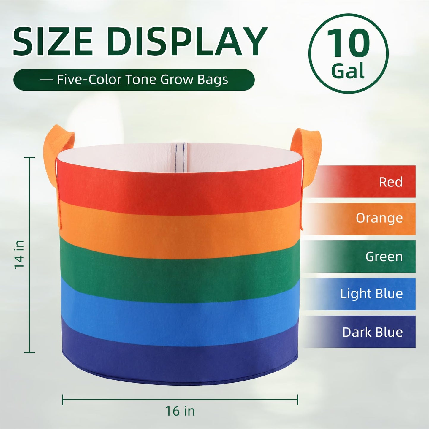 LITLANDSTAR 6 Pack 10 Gallon Grow Bags, Heavy Duty Thickened Colorful Nonwoven Plant Fabric Pots with Handles, Five-Color Tone Garden Plant Bags for Fruits Vegetables Flowers Herb
