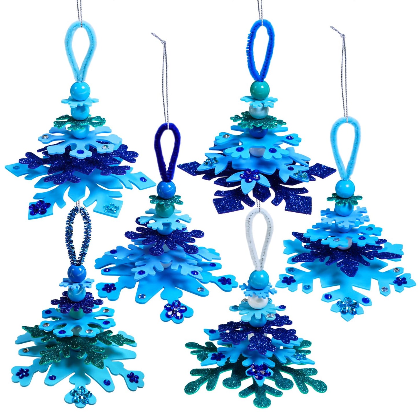 Winlyn 24 Sets Christmas Craft Kits Winter Crafts DIY 3D Snowflake Tree Ornaments Decorations Art Sets Foam Snowflake Christmas Arts and Crafts for Kids Holiday Classroom Art Activities Party Favors