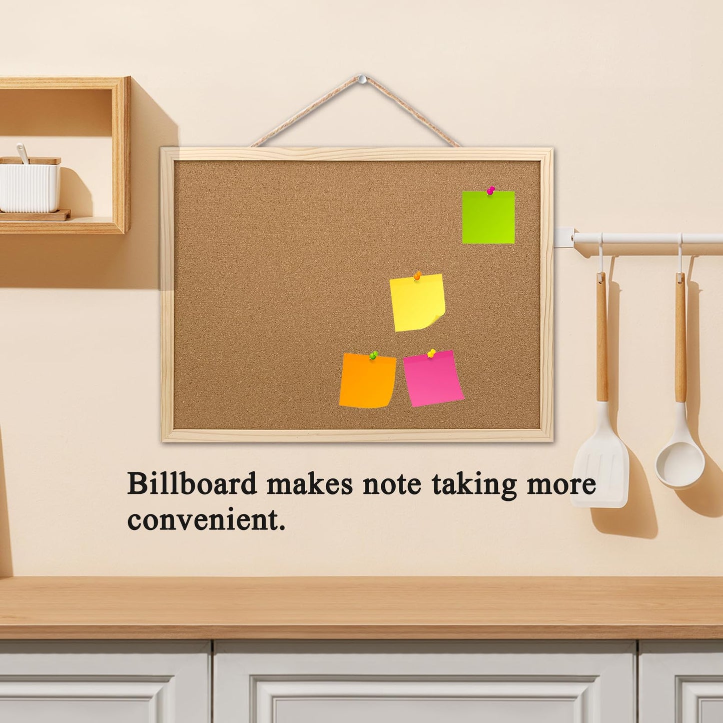 GDMINLO Cork Board Bulletin Board, 15.7"X 11.81" pin Boards for Walls, Oak Wood Finish Frame, Wall Mounted Cork Board for Office Home and School(Pins, Eye Bolts, gaskets, Screws)