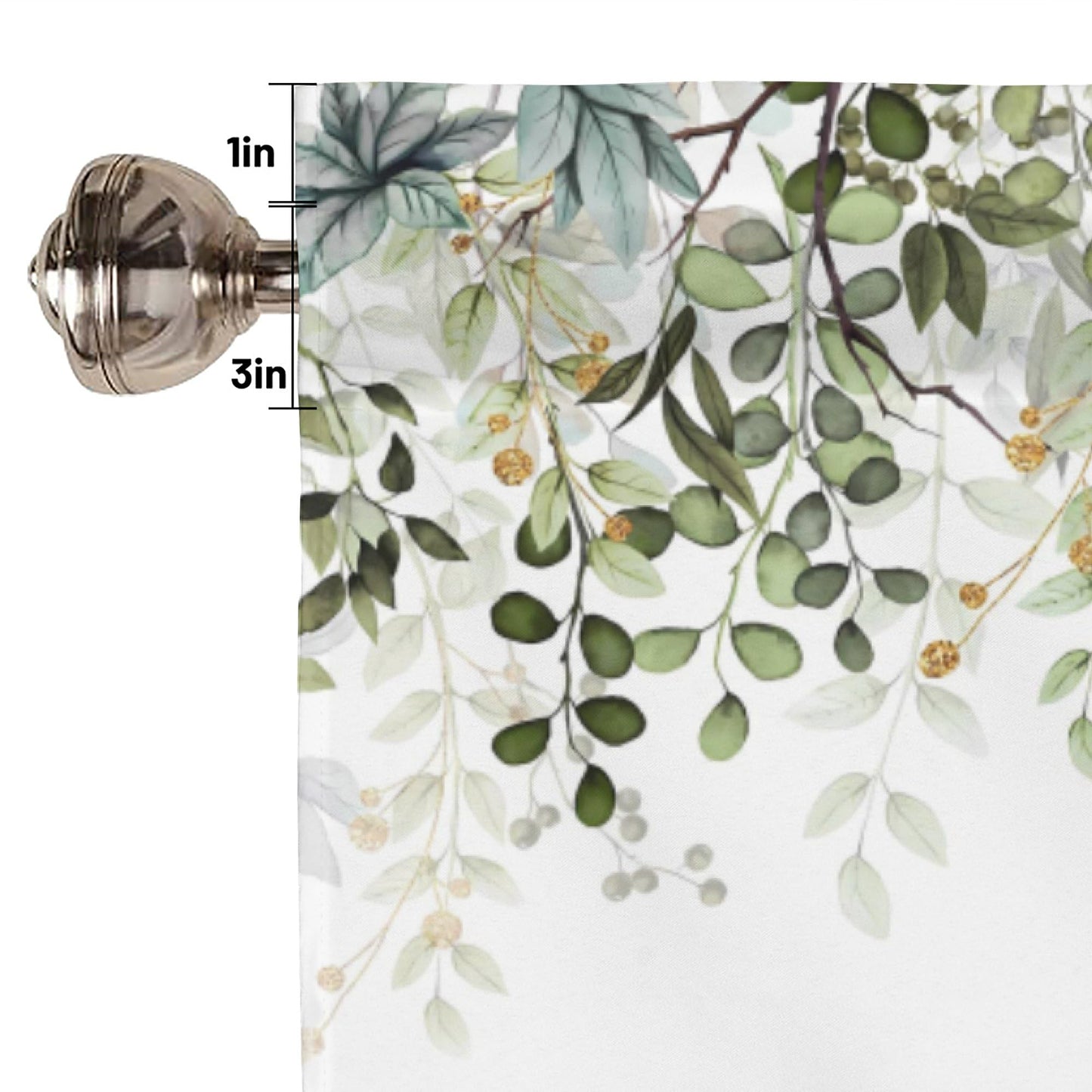 AYTTBIS Sage Green Eucalyptus Leaves Curtain Valance for Windows Watercolor Window Treatments 1 Panel Short Curtains for Kitchen Windows Bathroom Bedroom,42 x 12 Inch