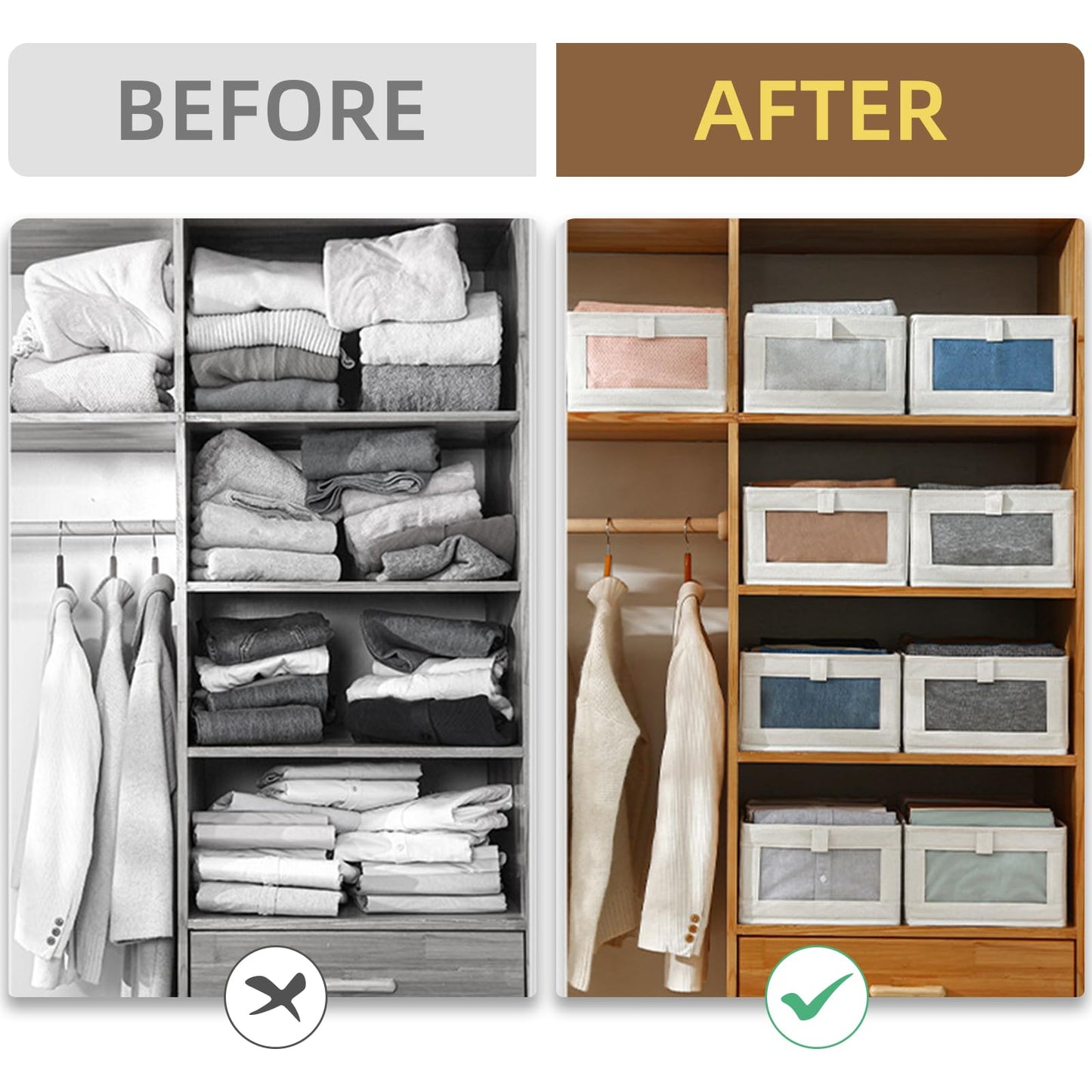 Pradnel Linen Closet Organizers And Storage, 4 Pack Storage Bins Baskets for Organization Foldable Organizer with Clear Window Organizing Clothing, Jeans, Shelves