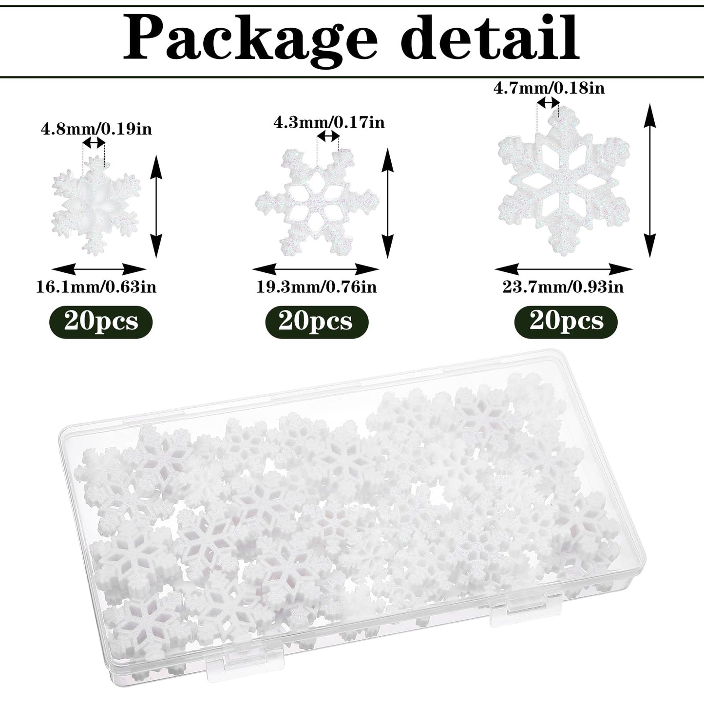 60 PCS Small Snowflakes for Craft Mini Snowflakes for Crafts Glitter Resin-Snowflakes Tiny Resin Snowflake Small-Snowflakes Glitter for Embellishment DIY Craft Project Winter Supply, 3 Different Size