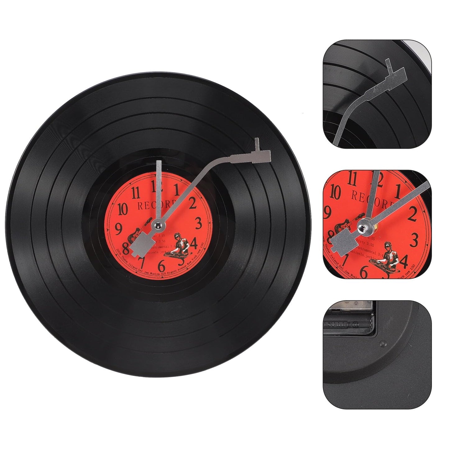 ZOYPAR Musical Black Vinyl Record Wall Clock Battery Operated Music Room Decor Decoration Art Hanging Clocks- 11.81inch