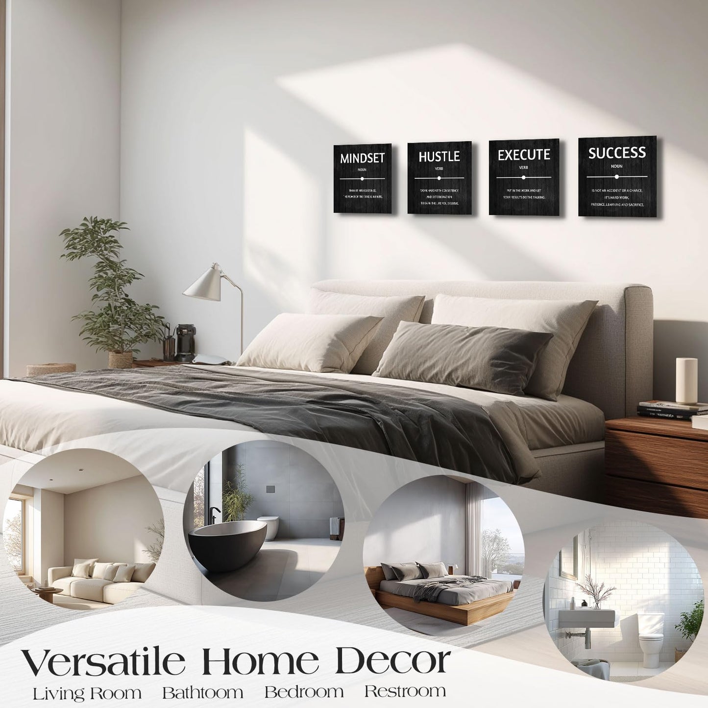 Halioyo Motivational Wall Decor Inspirational Office Quotes for Living Room Bedroom Canvas Posters Painting 4 Pieces Modern Wall Art Home Office Decor 12”X12”X4