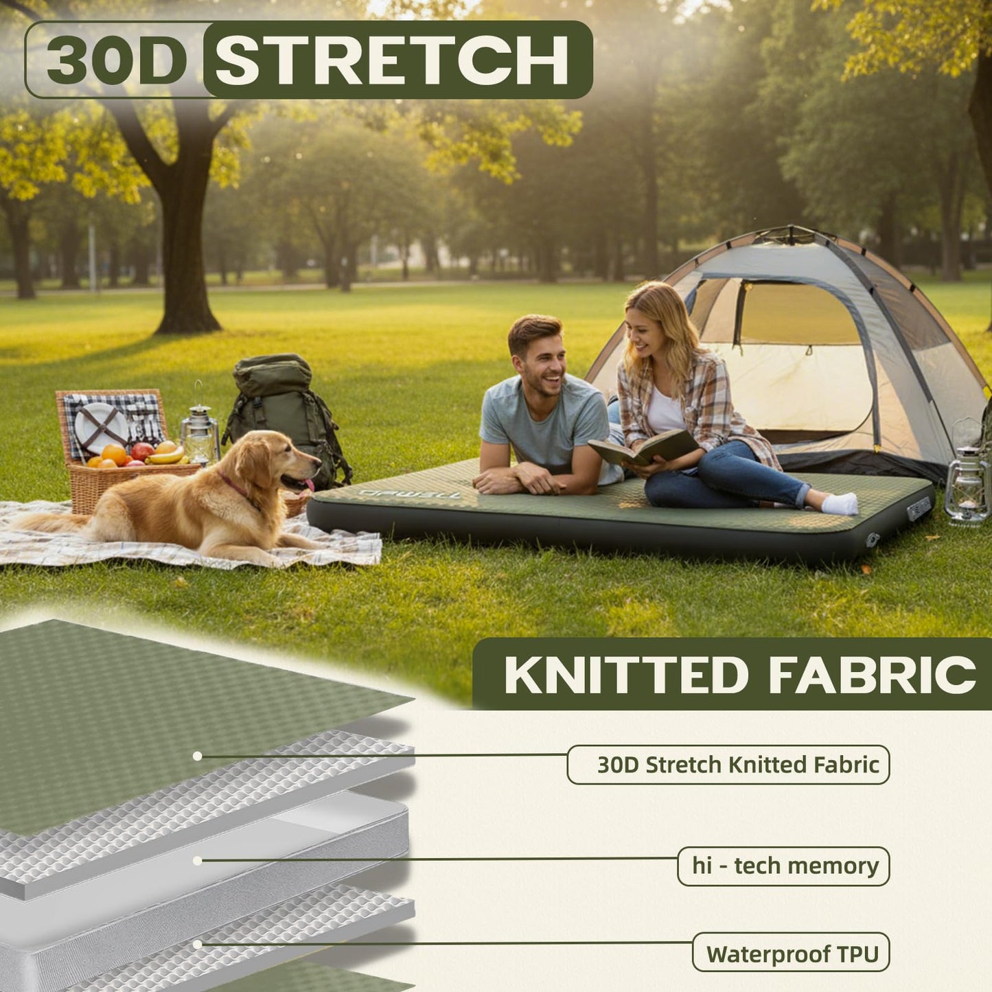 UPWELL Self Inflating Sleeping Pad 4.5" Thickness Camping Mattress with Solid Foam Double Sleeping Mat Portable Fast Inflation for Outdoor Mat Portable Roll Up，with air Pump