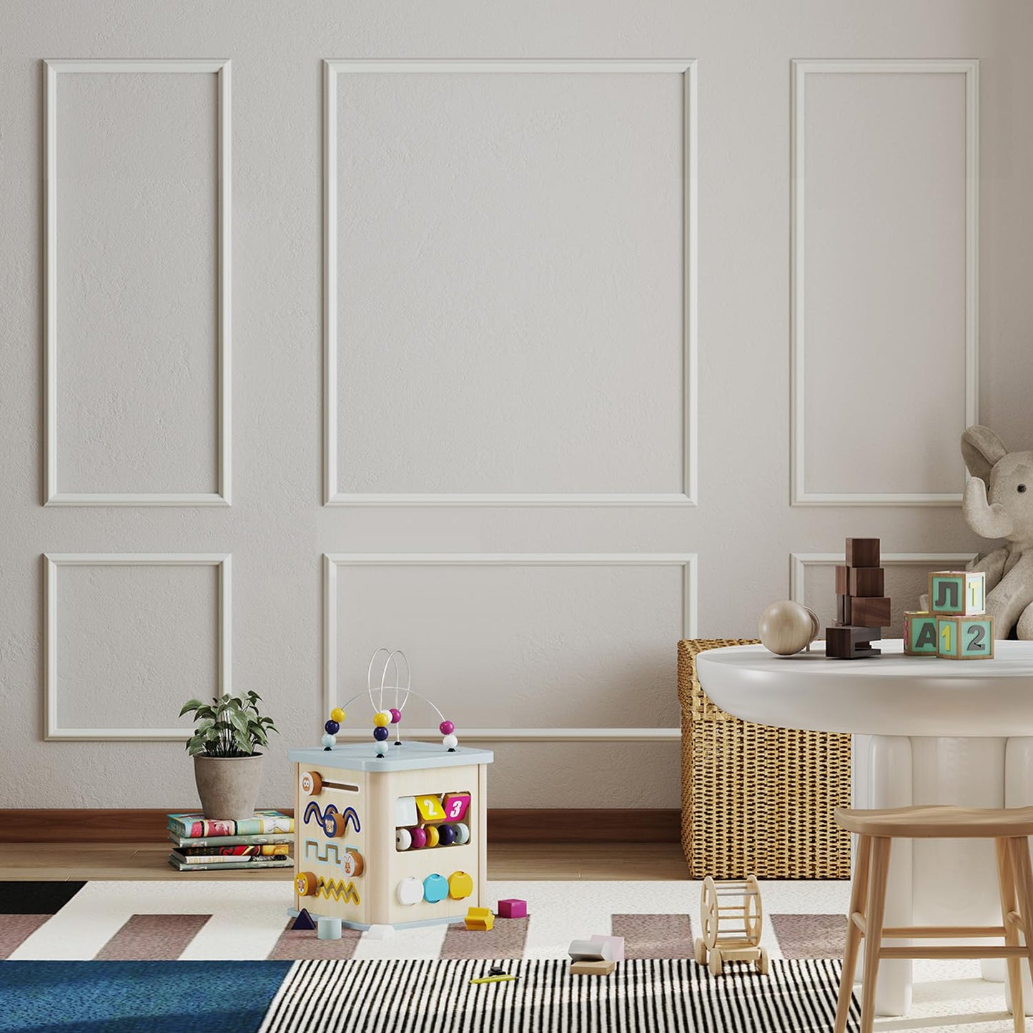 JBER Peel and Stick Wall Molding Kit of 6 pcs, Pre-Cut Wall Molding Ready-to-Assemble Wainscoting Panels, 3D Wall Trim Molding for Interior Wall Décor Living Room Bedroom Accent Wall, 3 Top 3 Bottom