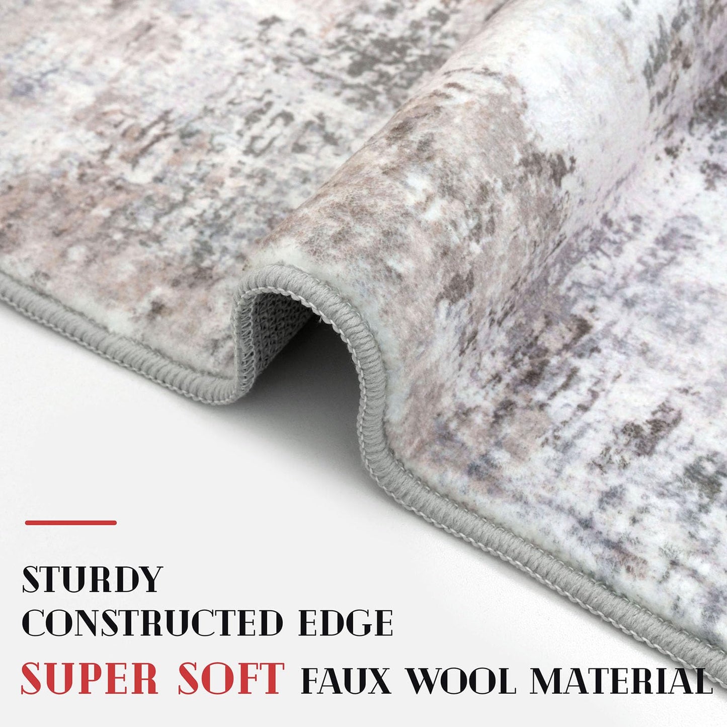Lansny Abstract Runner Rug 2x6 Washable Runners for Hallways, Soft Kitchen Runner Rug Non-Slip, Beige Grey Thin Print Faux Wool Floor Carpet Rug Runner for Entryway Hall Bedroom Laundry Room Indoor