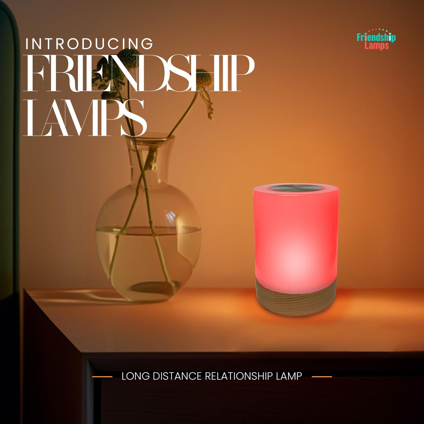 Friendship Lamp Lumi by Filimin - Best Friend WiFi Touch Lamp Real Beech Wood LED Light for Long-Distance Connection, Relationship, Friendship, Gifts, Couples, App Setup, No Subscription - Set of 2
