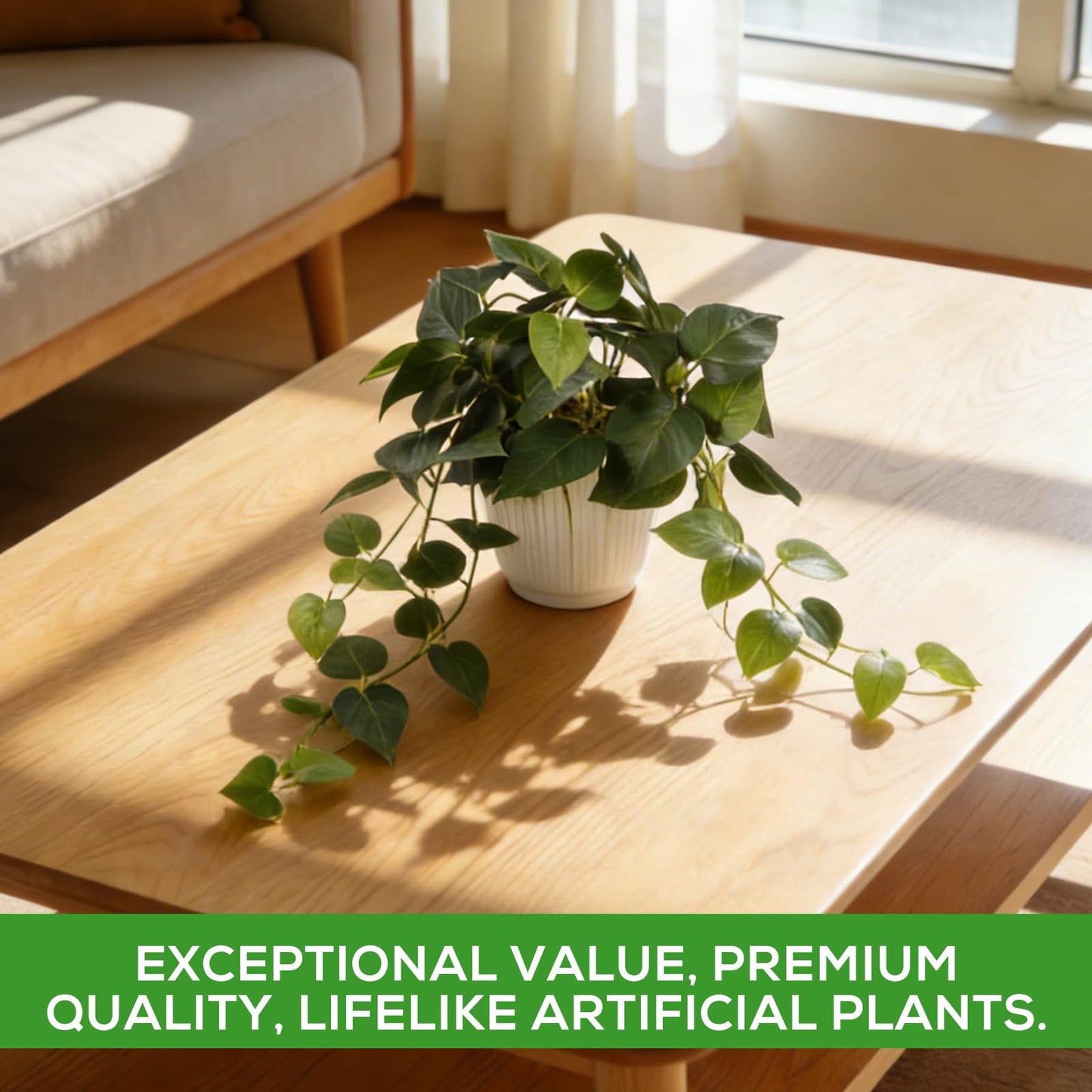 Tuvalud Fake Plants,Artificial Plants Indoor Faux Silk Hanging Pothos Fake Plants for Home Decoration, Low Cost and Easy Maintenance