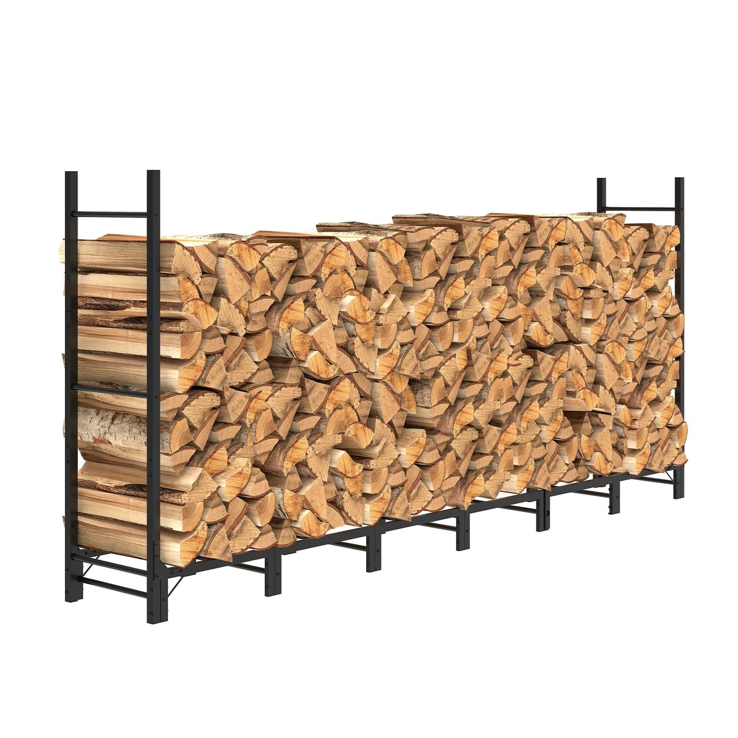 C-Hopetree 8Ft Outdoor Indoor Firewood Rack, Adjustable Metal Log Holder for Fireplace, Heavy Duty Wood Pile Storage Organizer Stacker Stand, Black