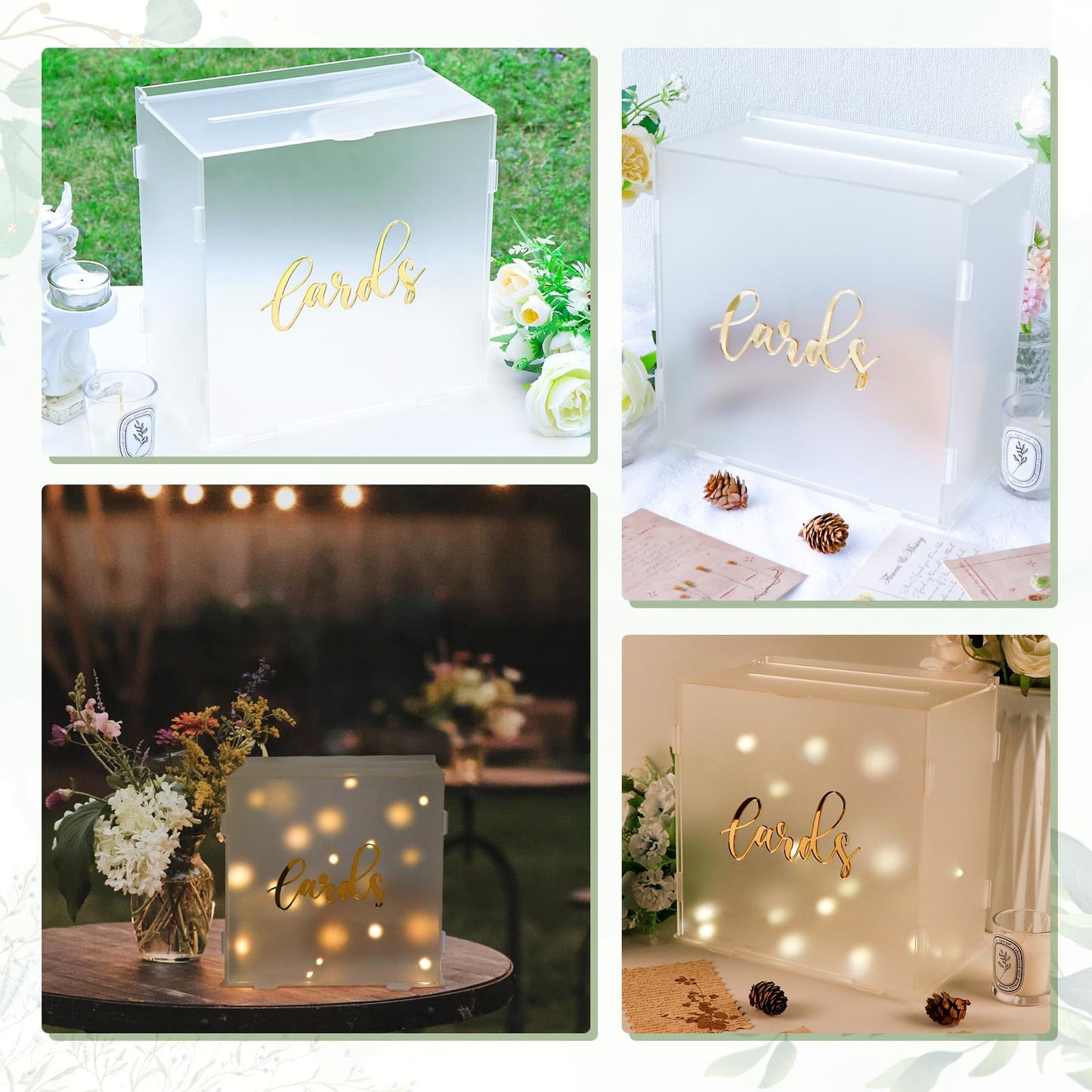 OurWarm Acrylic Wedding Card Box with String Light, Frosted Gift Card Box for Wedding Decorations for Reception, Money Box for Bridal Shower Decorations Party Reception Anniversary
