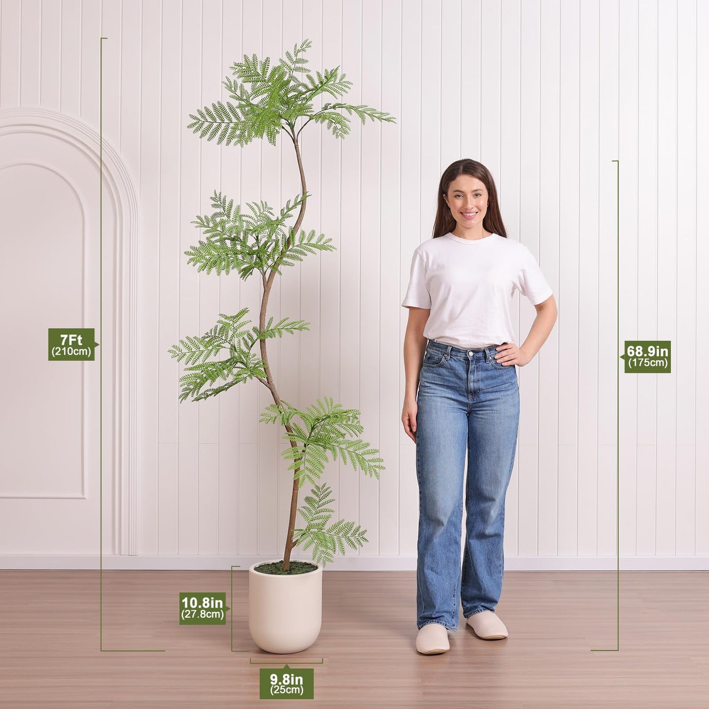VeriNatural Artificial Jacaranda Tree 7FT Tall,Faux Plants Indoor – Lifelike Adjustable Branches Fake Trees with White Planter for Living Room, Bedroom, Office,Home Decor