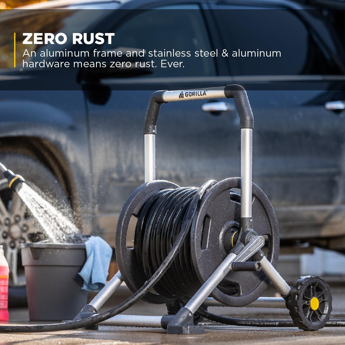 Gorilla 200’ Aluminum Zero-Rust Upright Hose Reel