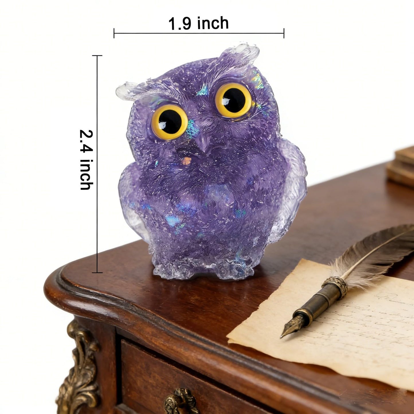 OwMell Owl Statue Tumbled Stone Gemstone Owl Figurine Home Decor Shelf Decor 2.5" - Deep Purple