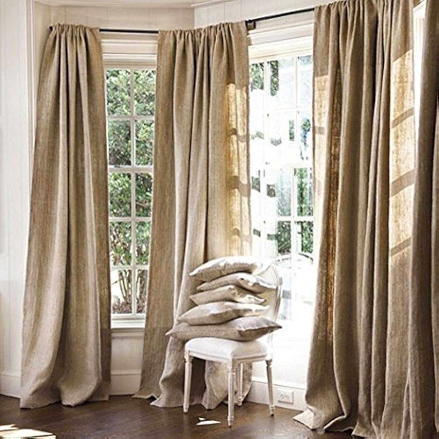 AK Trading CO. Burlap Drape Panel Backdrop - 100% Jute Burlap Window Curtain Panel, Made in USA, Natural Burlap Curtains with 3-4" Rod Pocket, 2-Piece Set (96" High x 58" Wide)