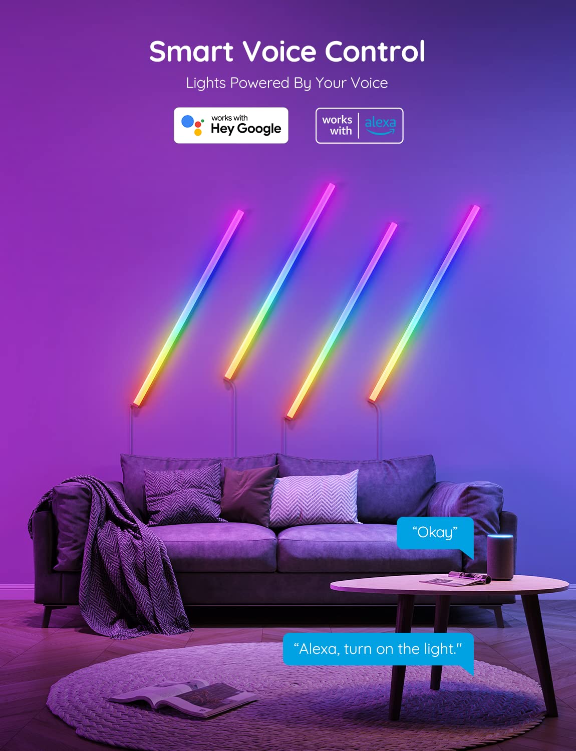 Govee Glide Wall Lights, RGBIC LED Light, Smart Gaming Light Compatible with SmartThings, RGB Lights Bar, LED Wall Lights for Bedroom, 2 Panels Set (3 Sections/Panel)