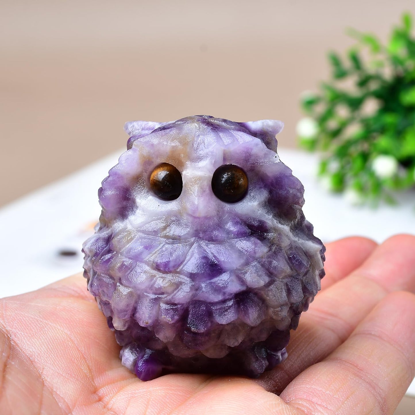 Ytbeoxk 1.9 Inch Amethyst Owl Statue, Purple Owl Figurine, Home Decor, Healing Crystal, Spiritual Gift