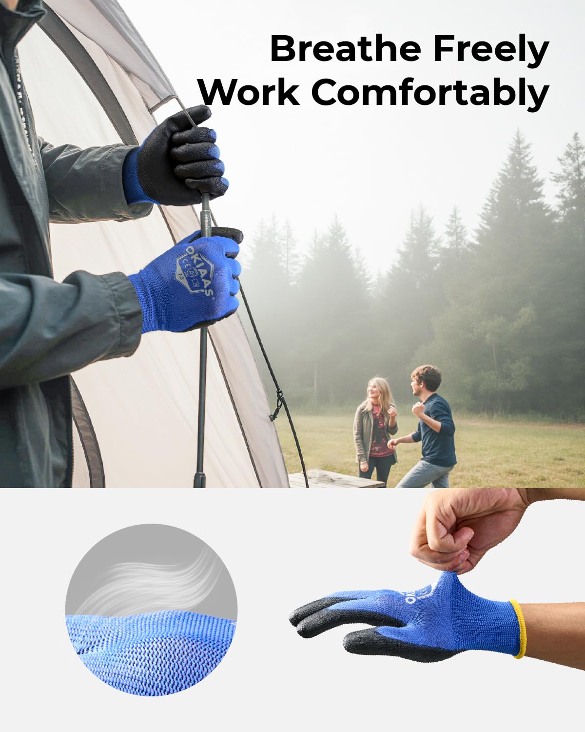 OKIAAS Work Gloves for Men,Ultra Thin and Lightweight Working Gloves with Grip,12 Pairs Bulk Pack Construction Gloves with Polyurethane Coating,Safety Gloves for Light Duty Work (Black, Large)