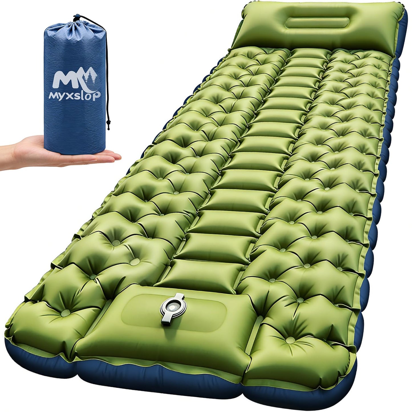 Myxslop Camping Sleeping Pad, Ultralight Inflatable Camping Mat with Pillow Built-in Foot Pump Sleeping Mat, Compact Camping Pad Gear for Backpacking Hiking Tent Travel Car Outdoor