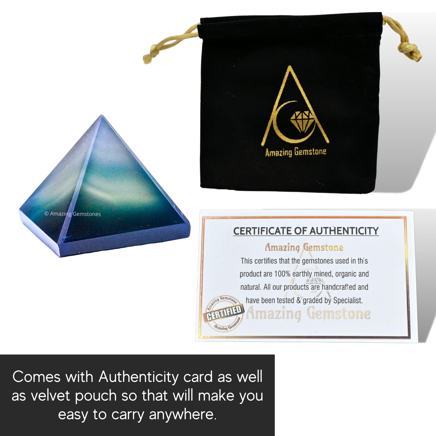 Amazing Gemstone Blue Onyx Pyramid Crystal Healing Stones - 1" Great Pyramid Figurine of Natural Stone Pyramid for Meditation, Reiki, Chakra Balancing and Crystal Pyramids Grid