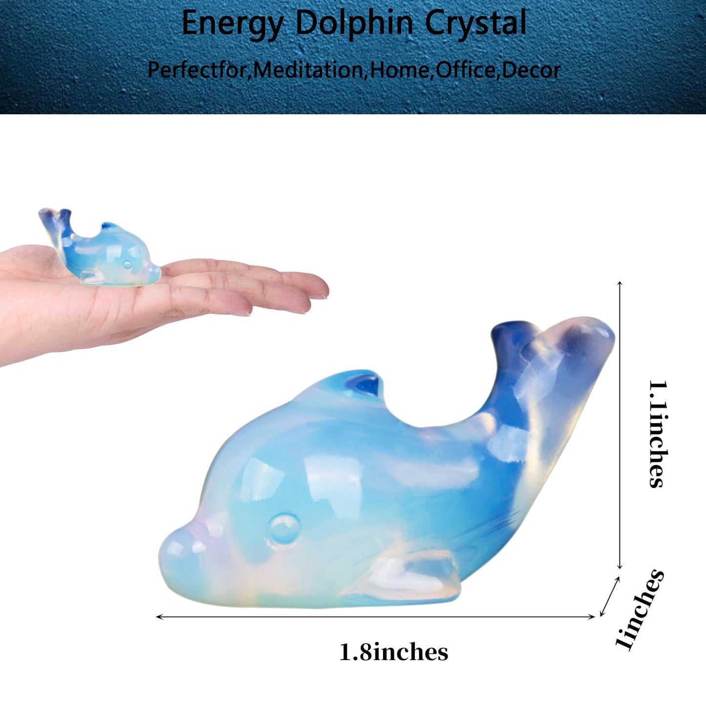 Hguxmcu Opalite Crystal Dolphin Carving Hand Carved,1.8 Inch Dolphin Figurine Polished Gemstone Animal Sculpture Healing Stone Meditation Decor Gift Collection