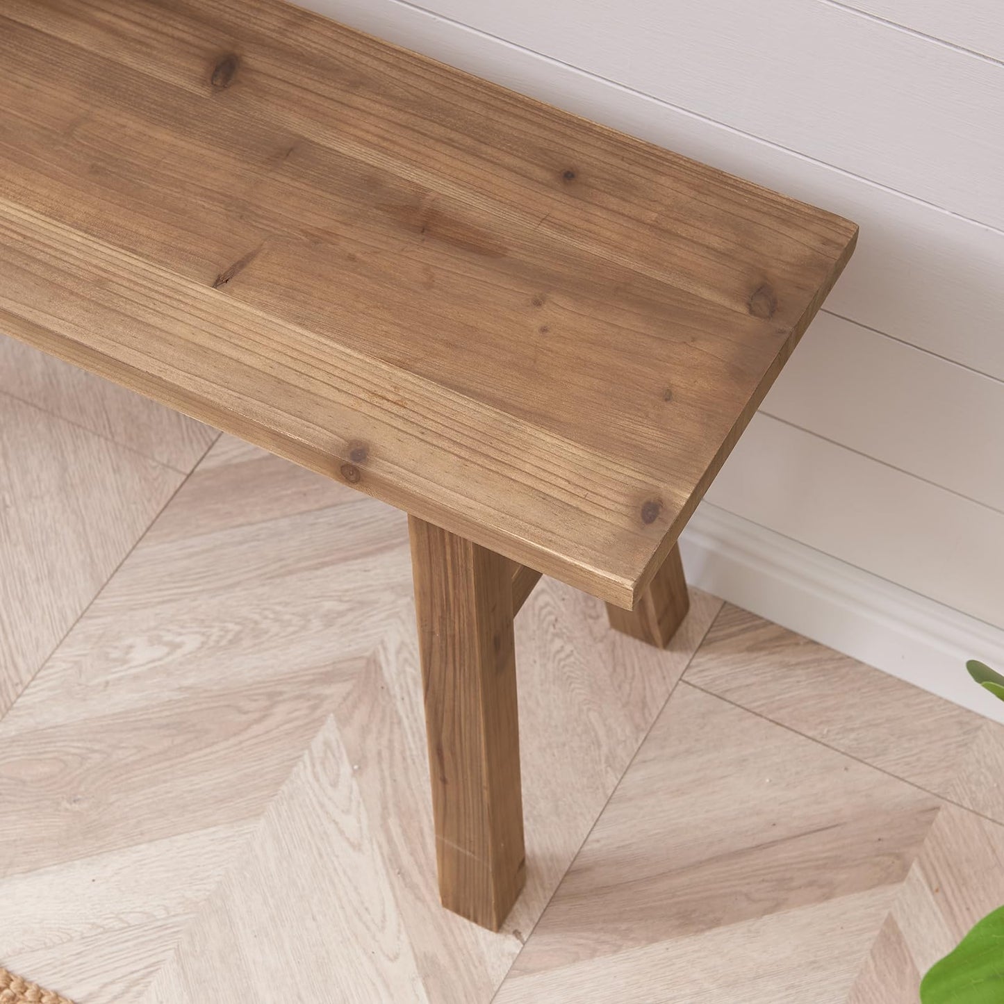 Wnutrees 43" Solid Wood Bench, Farmhouse Rustic Entryway Bench Seat for Dining Room, Hallway, End of Bed, Handcrafted Finish, Natural