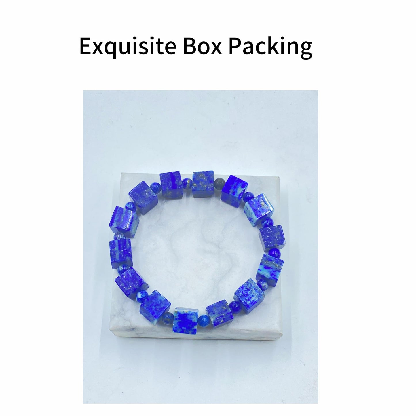 YYANBERICH 8mm Square Lapis Lazuli Bracelet-Natural Stone of Enlightment & Protection Thought Amplifier &Bringing deep peace Emotional Healing (8mm+ Square Lapis Lazuli)