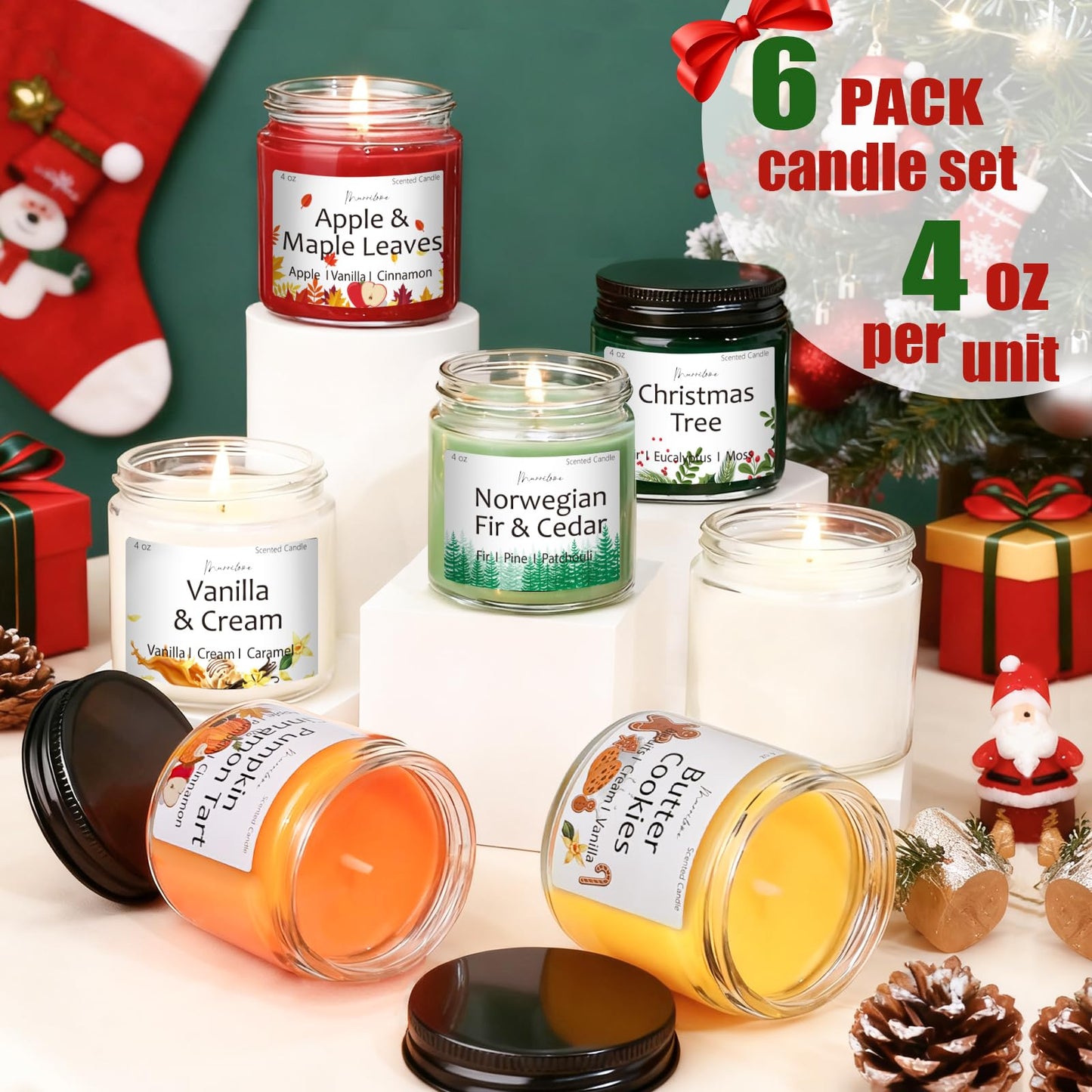 Christmas Candles Scented Candle Set: 6 Pack Christmas Scents Candle Bulk Home Scented - Holiday Candle Gifts for Women and Men - Scents of Christmas Tree/Spiced Pumpkin/Cookies/Apple/Vanilla/Fir