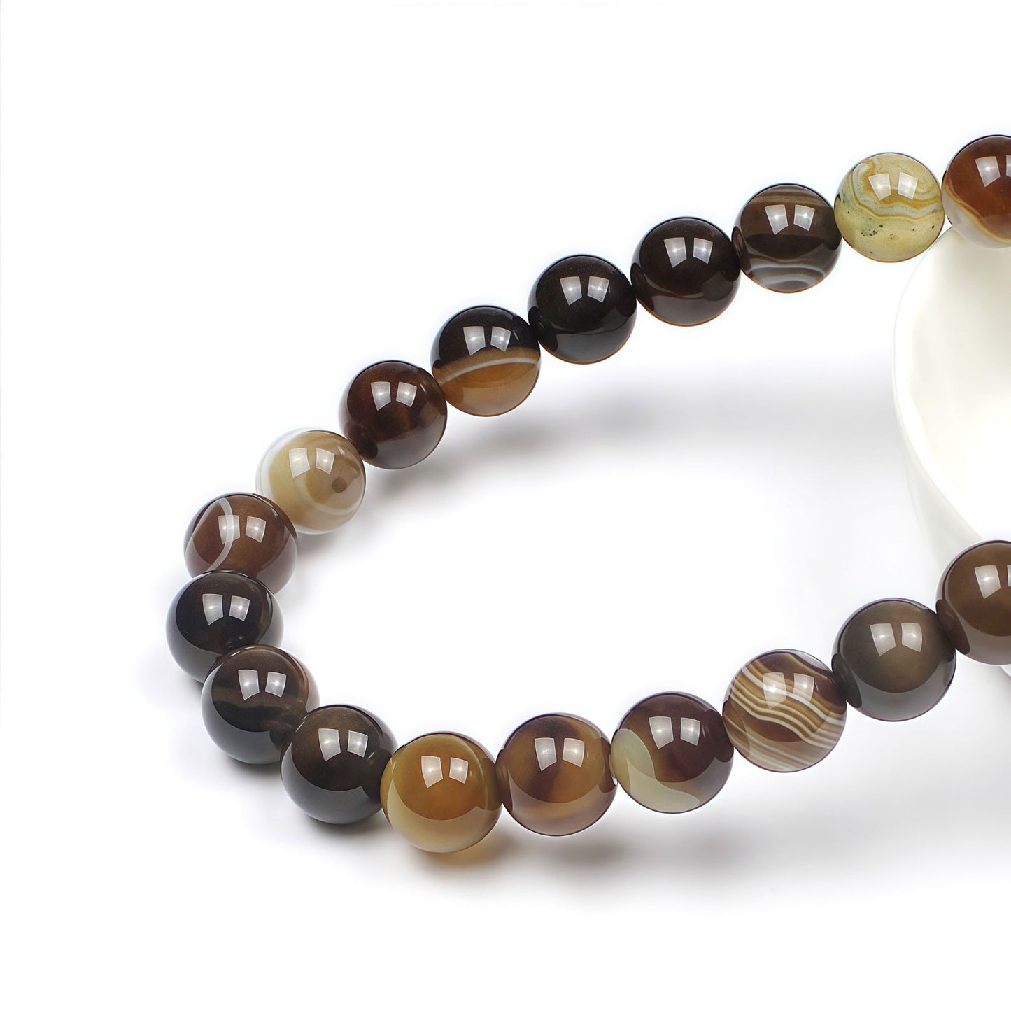MJDCB Natural Stone Beads Coffee Stripe Agate Round Loose Beads for Jewelry Making DIY Bracelet Necklace (10mm)