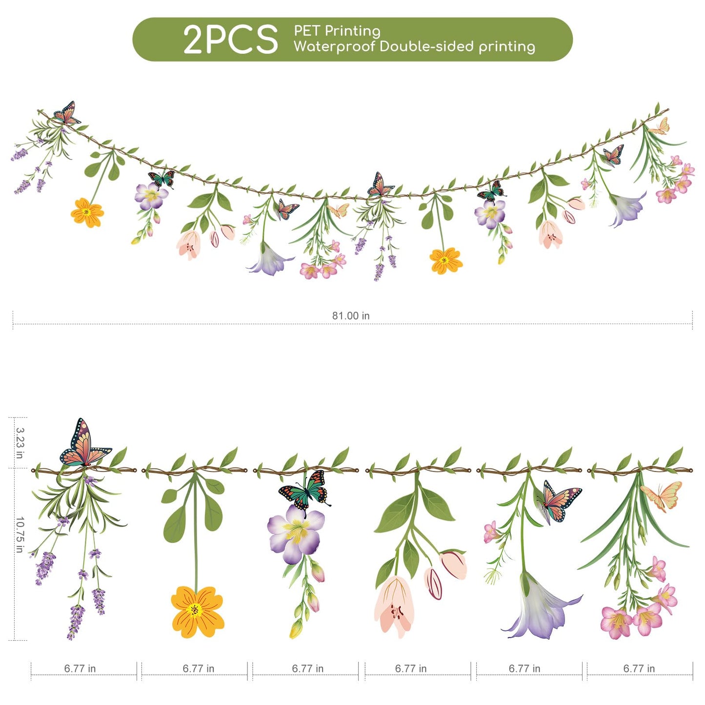 Ghegicu 2PCS Flower Banner Reusable Wildflower Garland Floral for Spring Party Enchanted Garden Theme Picnic Wedding Baby Shower Birthday Tea Party Christmas Valentine's Day Supplies Home Decorations