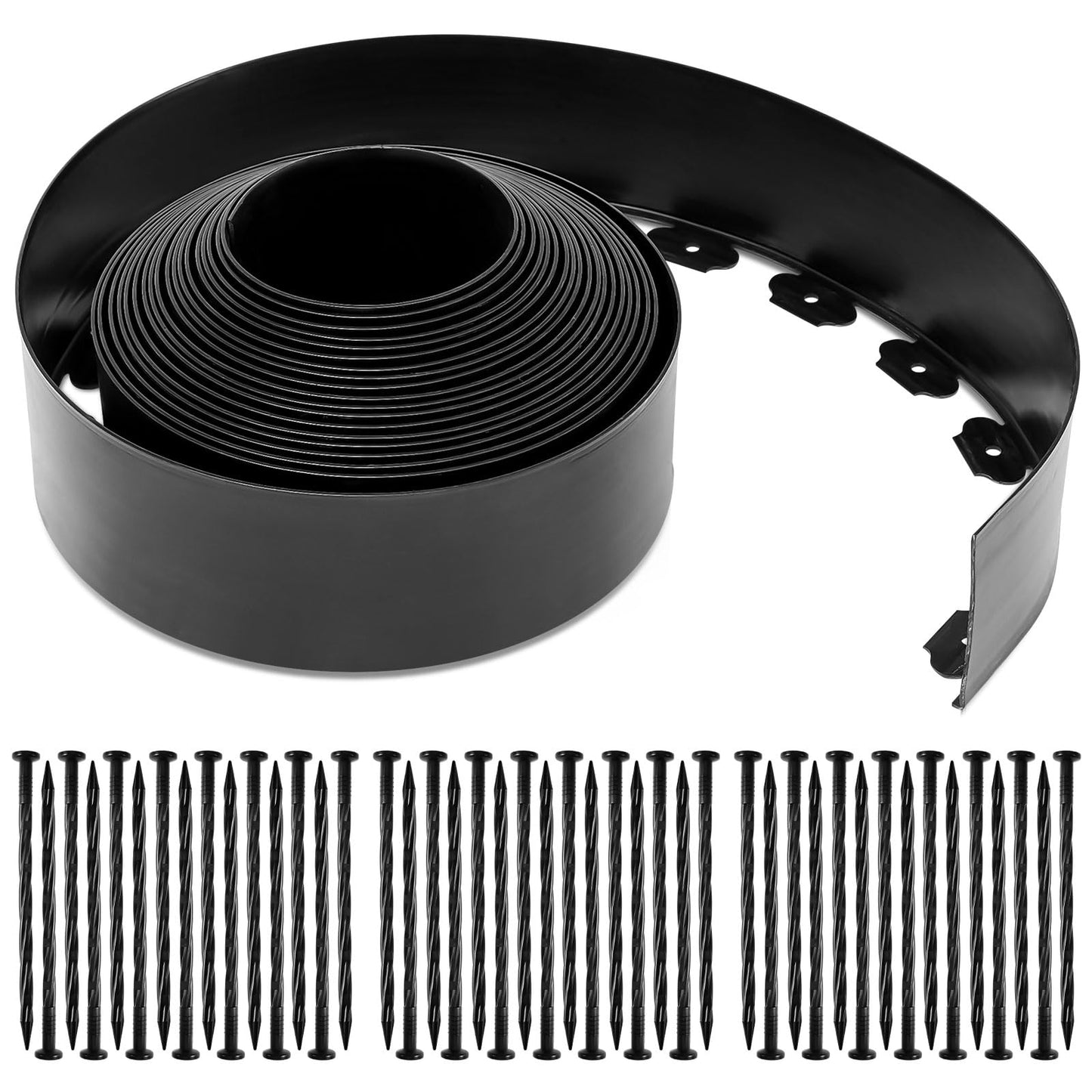 Sasylvia 6'' x 50' Landscape Edging Kit Plastic Garden Edging Border Include 45 Anchoring Spikes for Lawn Garden Grass Yard Home School, Black