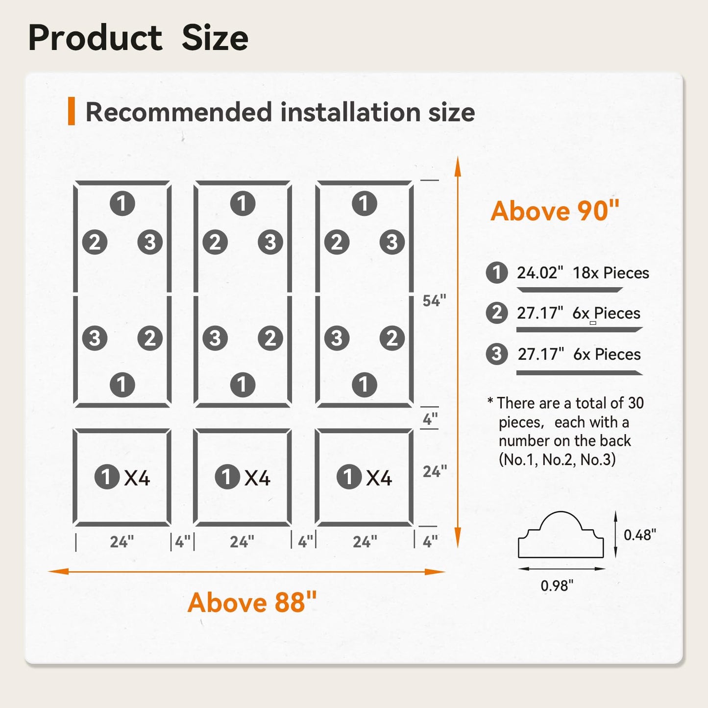 Upick Wall Molding Kit, Pre-Cut Peel and Stick Paintable Wainscoting Panels, Decorative Trim for Accent Walls (24"x54", 6-Frame Set)