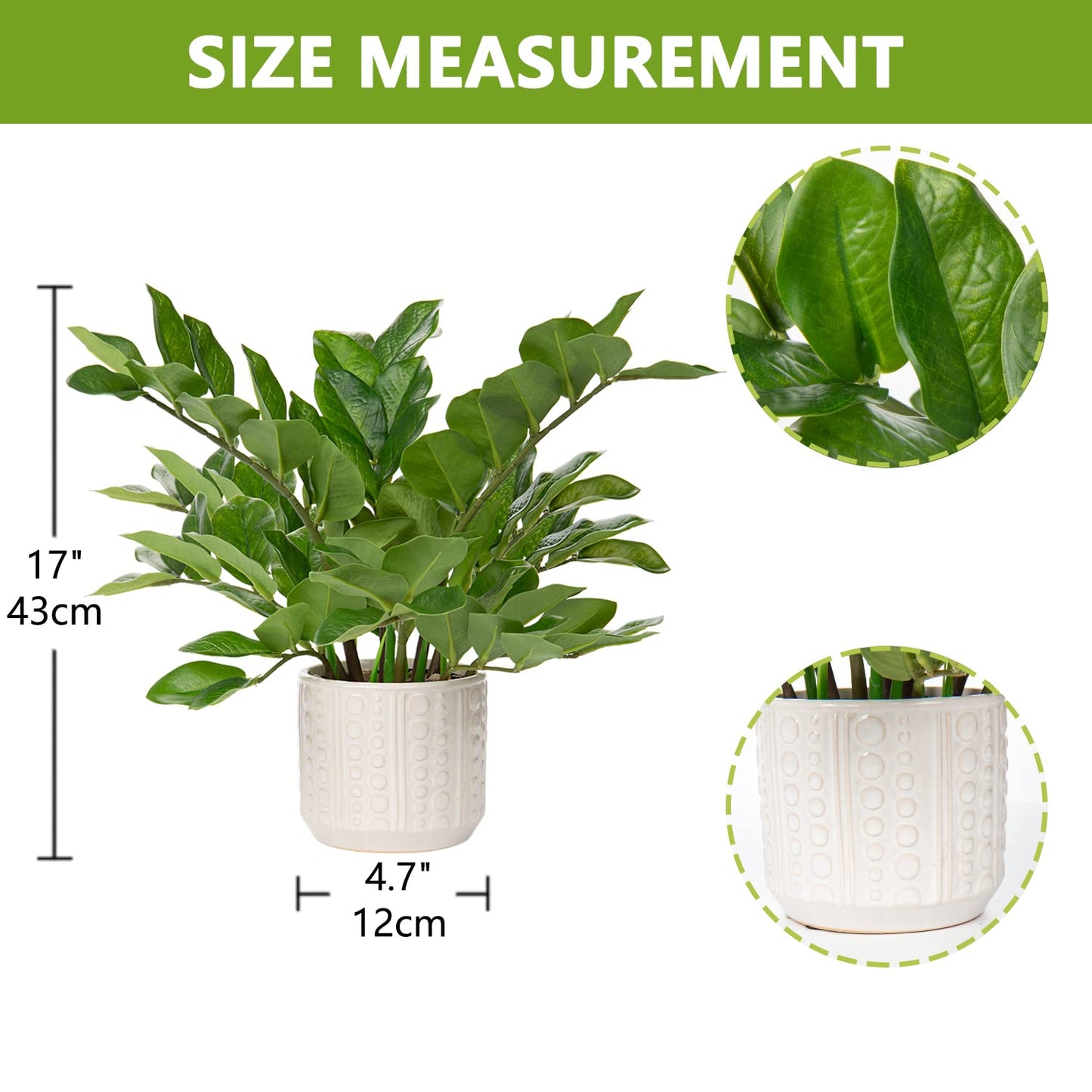 Briful Faux Plants Indoor 17" Artificial ZZ Plants in Ceramic Pot Fake Potted Zamioculcas Silk Plants for Home Table Decor Bedroom Aesthetic (1Pack)